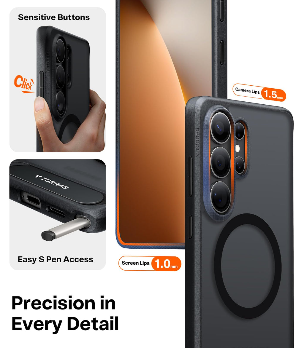 TORRAS Strong Magnetic & Seamless Stand for Samsung Galaxy S24 Ultra Case, Fit for MagSafe, Mil-Grade Drop Protection, Kickstand for Samsung Galaxy S24 Ultra Case, Translucent Back/Black Edge