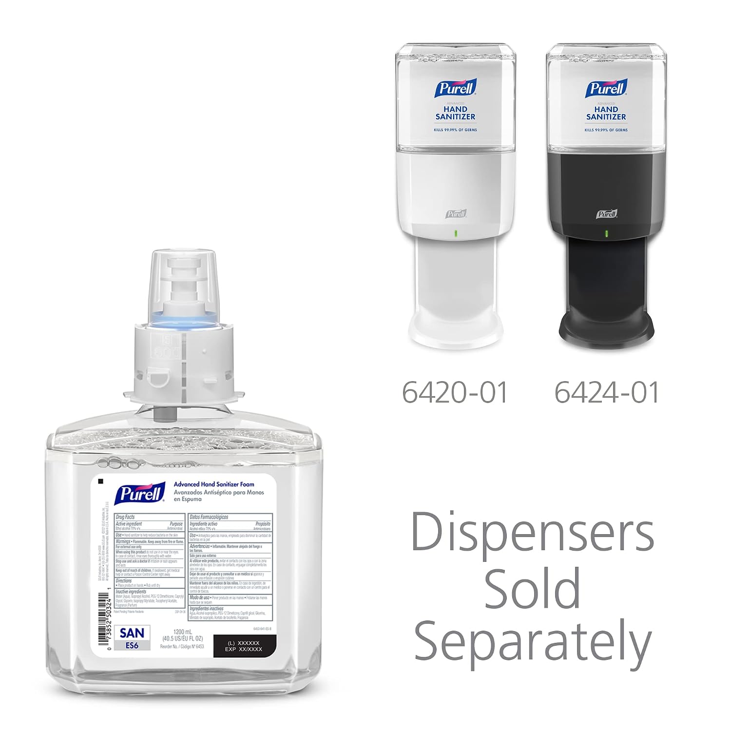 PURELL Brand Advanced Hand Sanitizer Foam, Clean Scent, 1200 mL Refill for PURELL ES6 Automatic Hand Sanitizer Dispenser (Pack of 2) - 6453-02