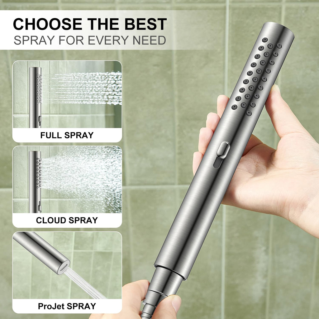 KENES Brushed Nickel 10-Inch Shower Head and Handle Set, Square Shower Faucet Set Bathroom Rainfall Shower System Wall Mount, KE-6024B (Shower Valve Included)