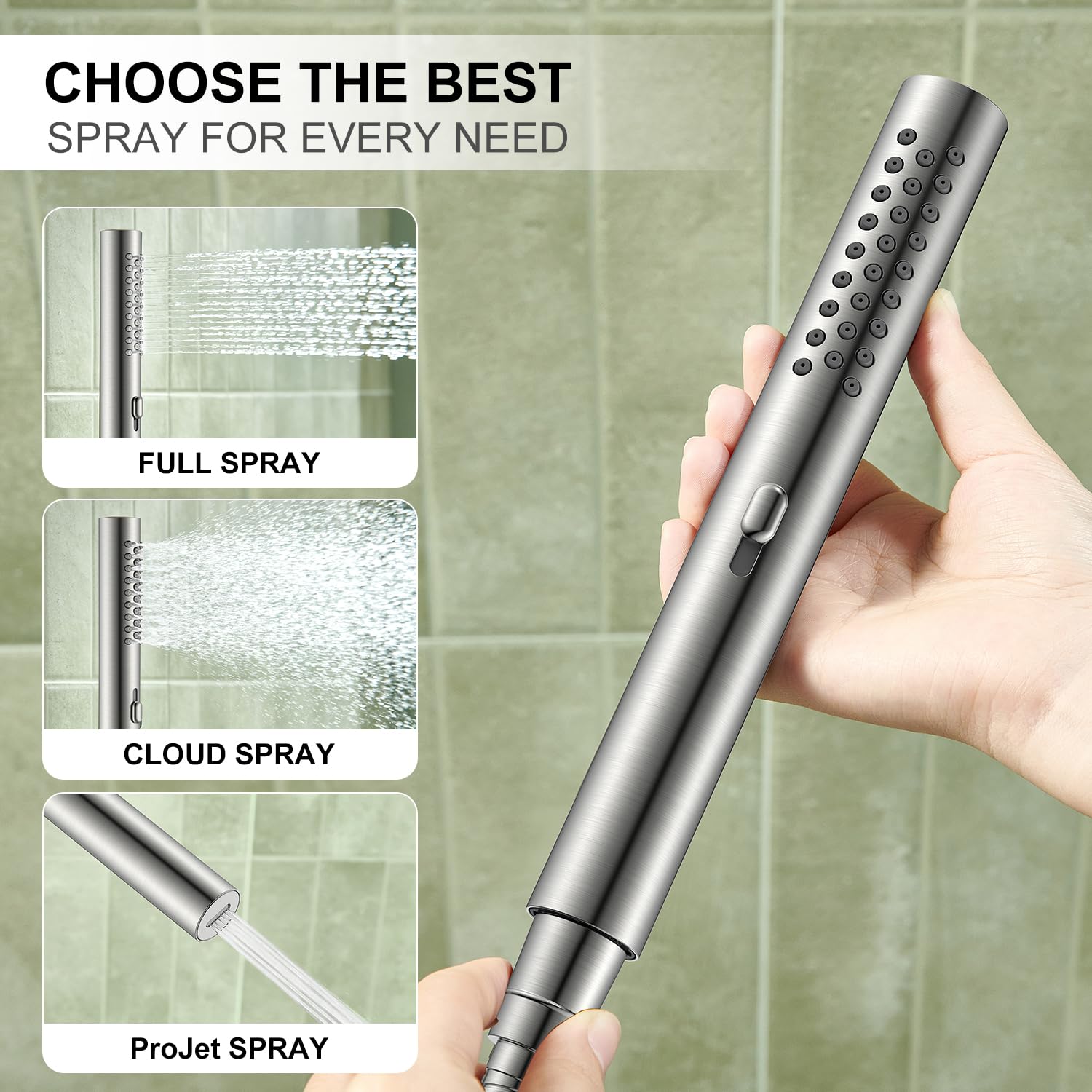 KENES Brushed Nickel 10-Inch Shower Head and Handle Set, Square Shower Faucet Set Bathroom Rainfall Shower System Wall Mount, KE-6024B (Shower Valve Included)