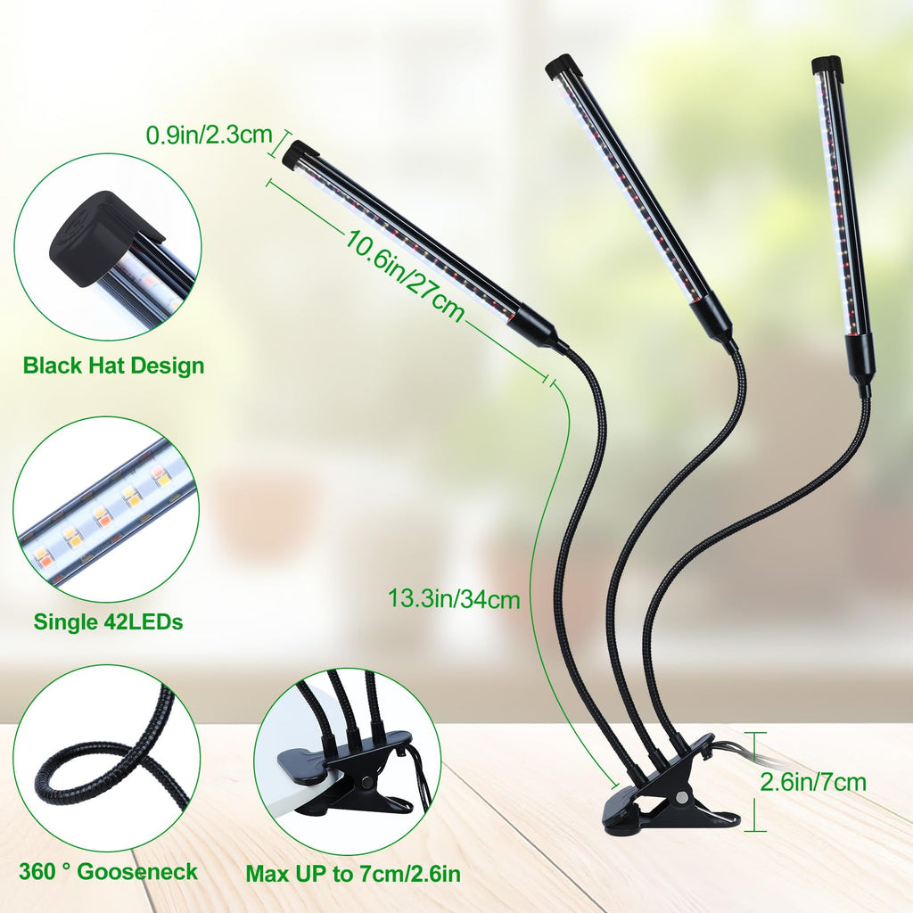 2Pack Small Clip Grow Lights for Indoor Plants, Bonsai, Mini Full Spectrum Pot Plant Grow Light, 4/8/12/16/20H Timer, 9 Watt Power Draw, NO Need Adapter