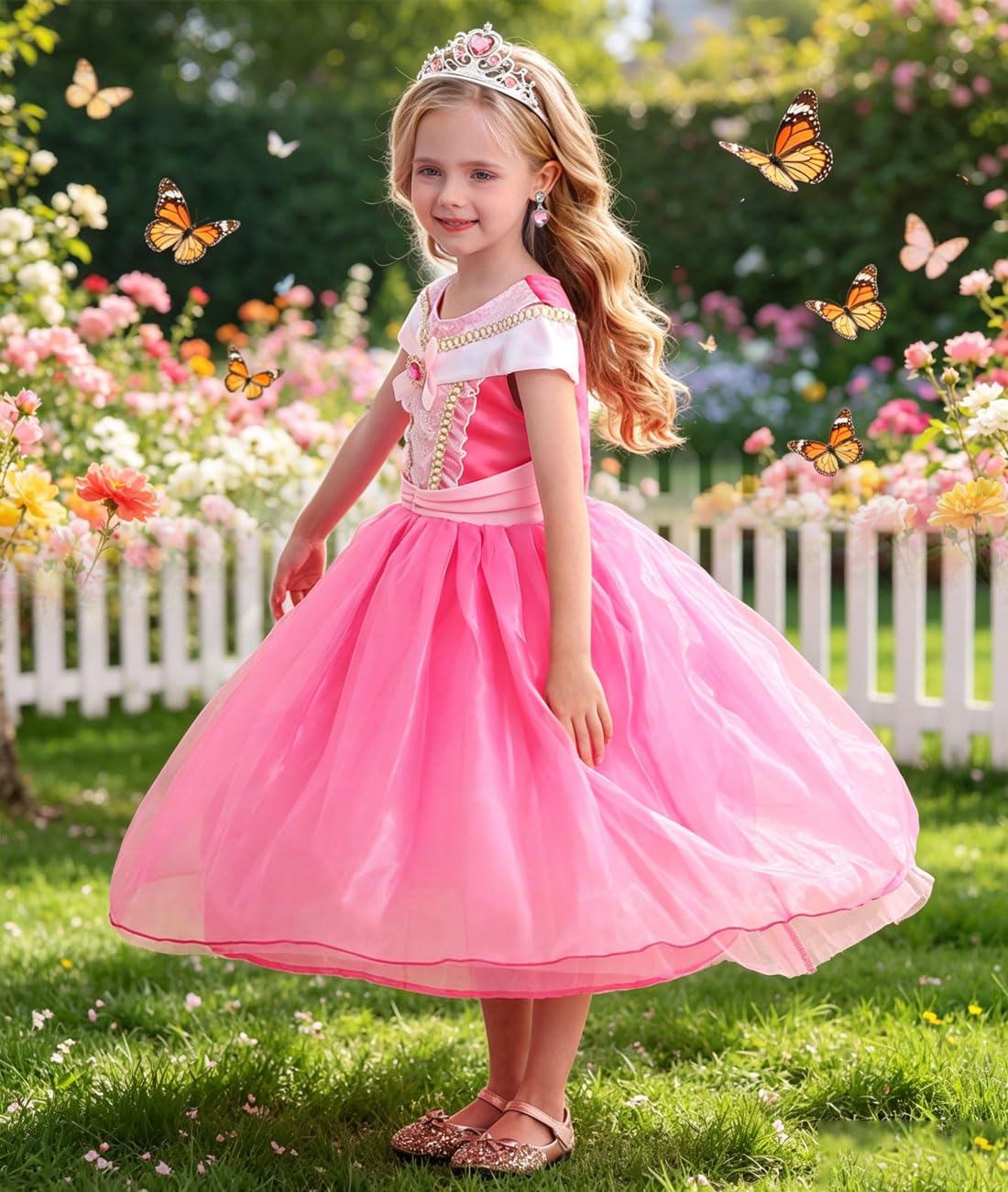 Girls Princess Costume Pink Dress Up Outfit for Halloween Cosplay Carnival Party