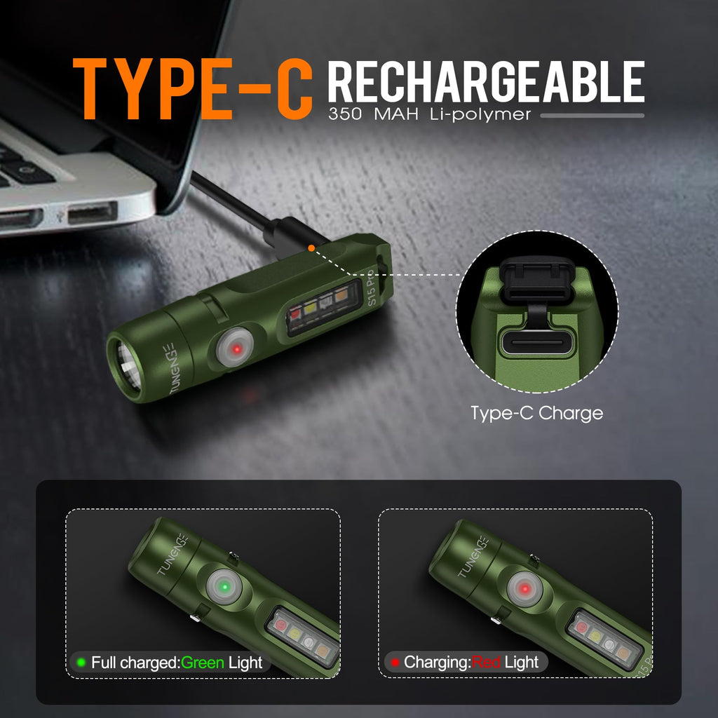 S15PRO-TK 7075 Aluminum Keychain Flashlight Rechargeable, 750 Lumens EDC Mini Flashlight, Pocket Light with 5 Side Light + Screwdriver & Quick-Release Tail Cap for Emergencies, Maintenance, Khaki