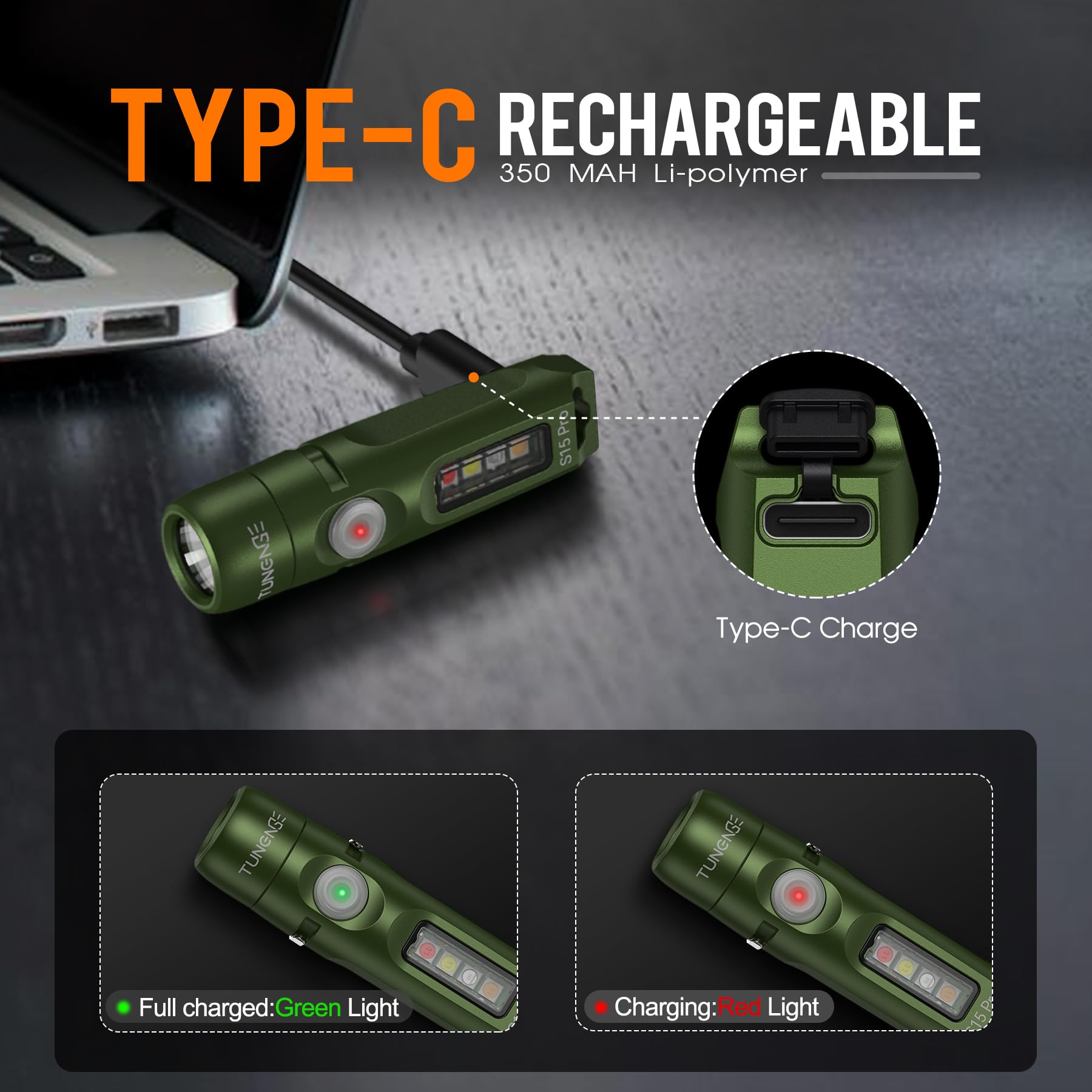 S15PRO-TK 7075 Aluminum Keychain Flashlight Rechargeable, 750 Lumens EDC Mini Flashlight, Pocket Light with 5 Side Light + Screwdriver & Quick-Release Tail Cap for Emergencies, Maintenance, Khaki