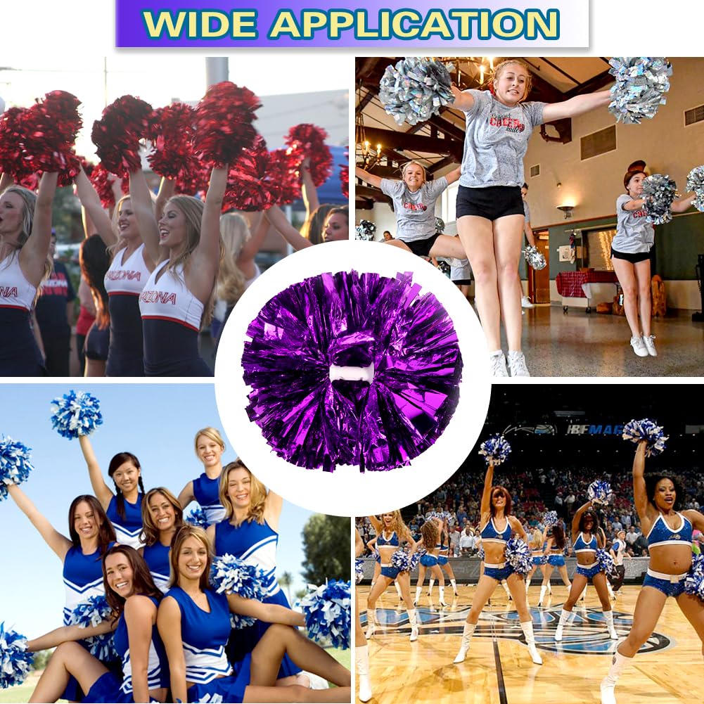 Lovecheer 2PCS/6PCS Metallic Pom Poms Cheerleading with Baton Handle Cheer Pompoms for Kids Adults Team Sports Spirit Party Cheering
