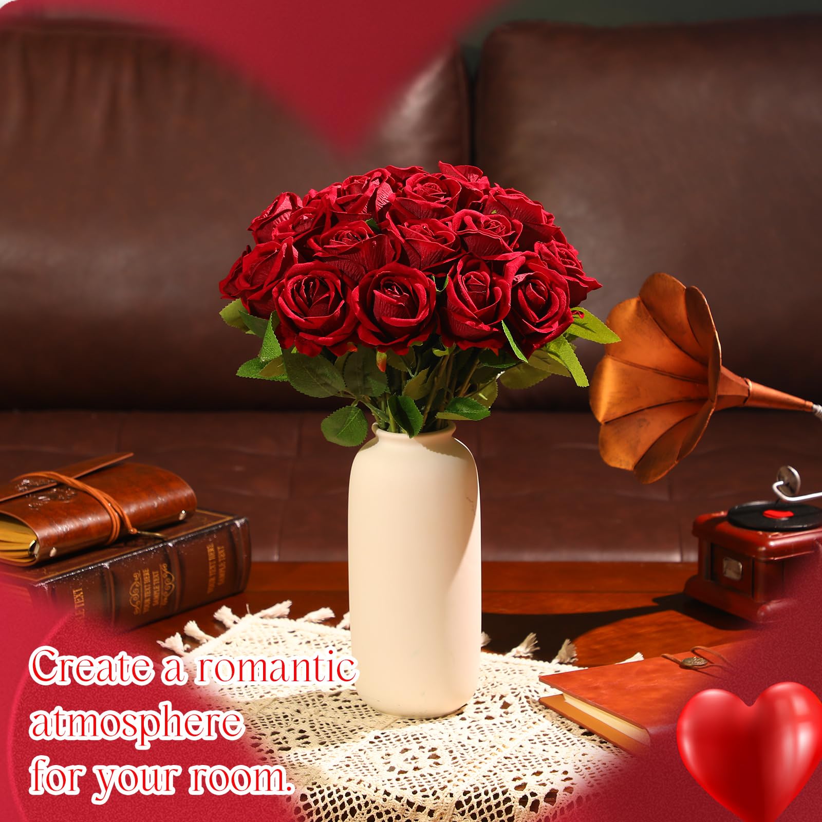Jexine 100 Pieces Artificial Roses Flowers Bulk, Long Stem Realistic Fake Silk Roses Bouquet for Table Centerpiece Vases Wedding Party Kitchen Decor(Beige)