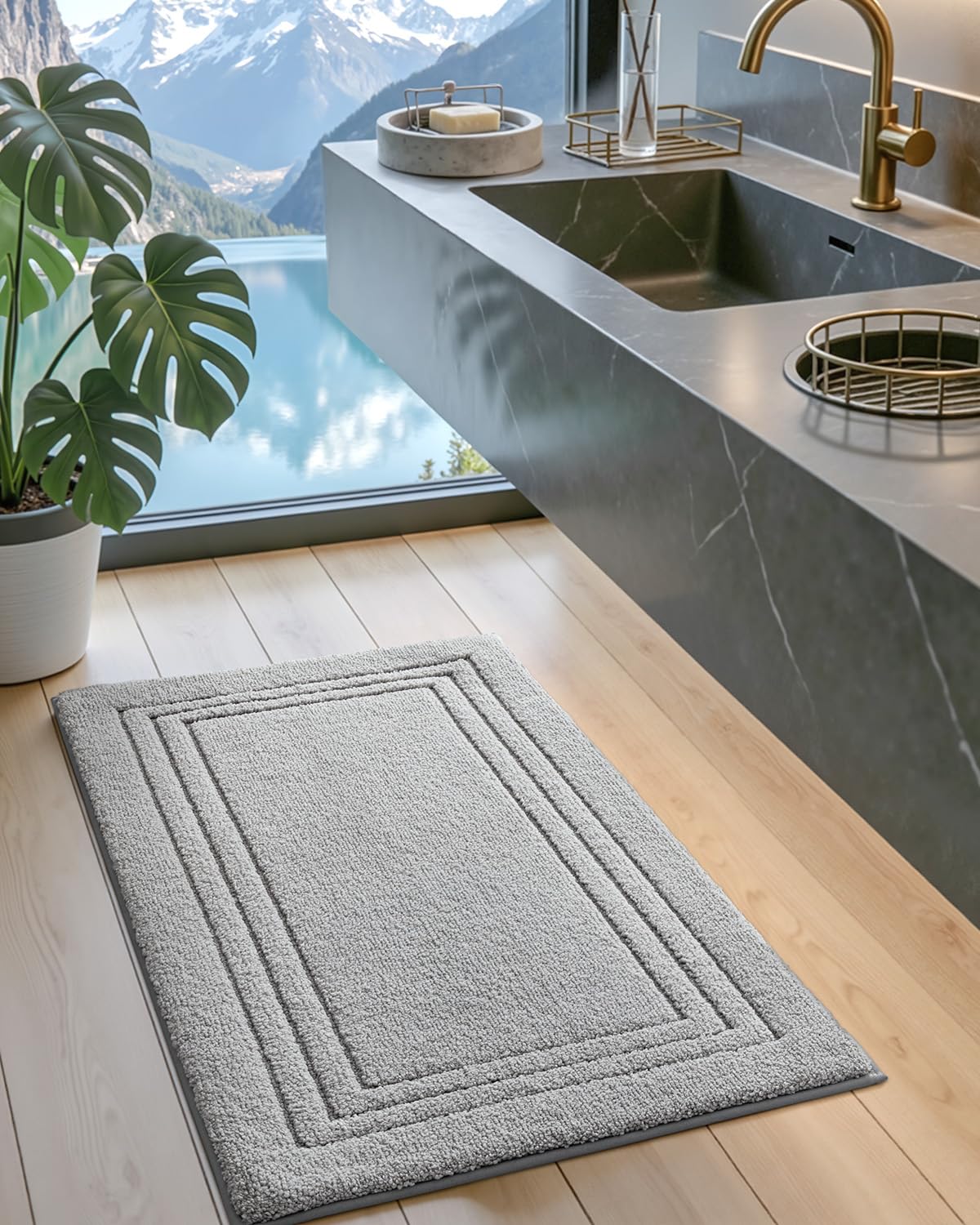 DEXI Bath Mats Bathroom Rug, 32x20 Non Slip Bathroom Rugs Washable, Absorbent Bathmat Quick Dry for Shower Floor Sink, Beige