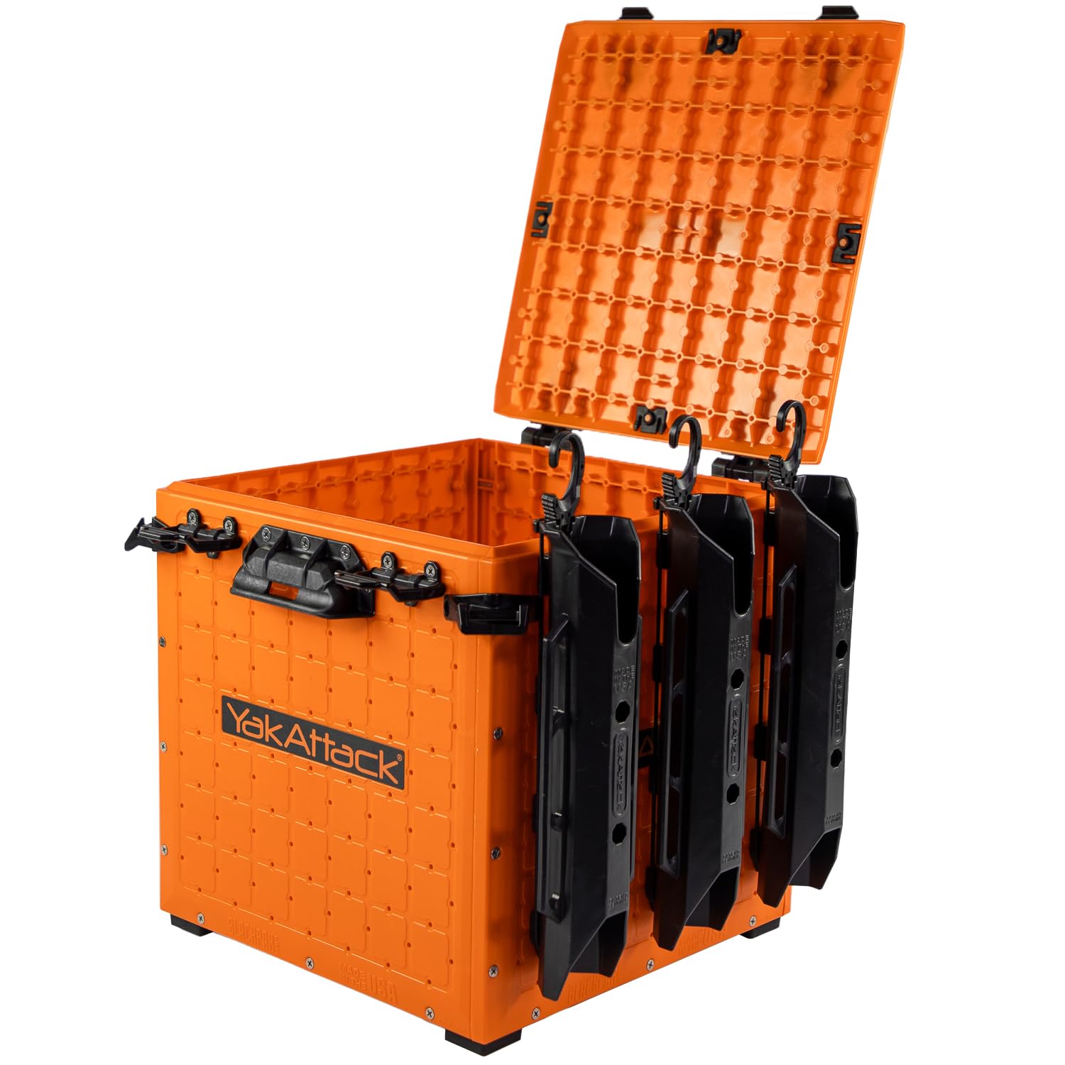 YakAttack BlackPak Pro 13" x 13" Fishing Crate with 3 Rod Holders - Battleship Grey | Compact Tackle Storage Box & Gear Organizer for Kayaks | Lightweight, Durable & Customizable Marine Accessory