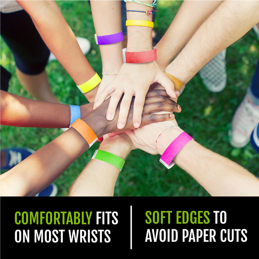 1,000 WristCo 10 Color Variety Pack Tyvek Wristbands for Events - Comfortable Tear Resistant Paper Bracelets ID Wrist Bands for Concerts Festivals Admission Party Identification