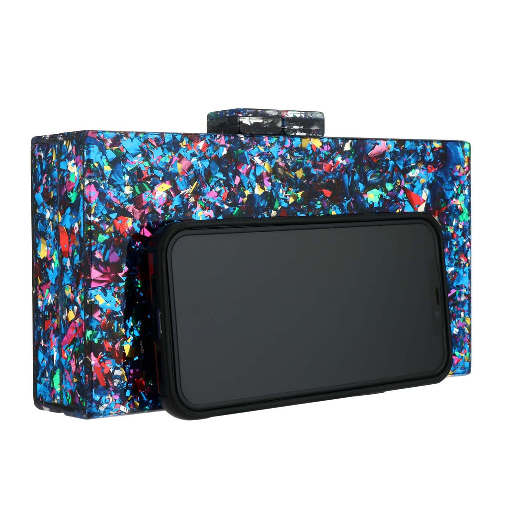 Gets Acrylic Purses and Handbags for Women Multicolor Perspex Geometric Patterns Box Clutch Banquet Evening Crossbody Handbag