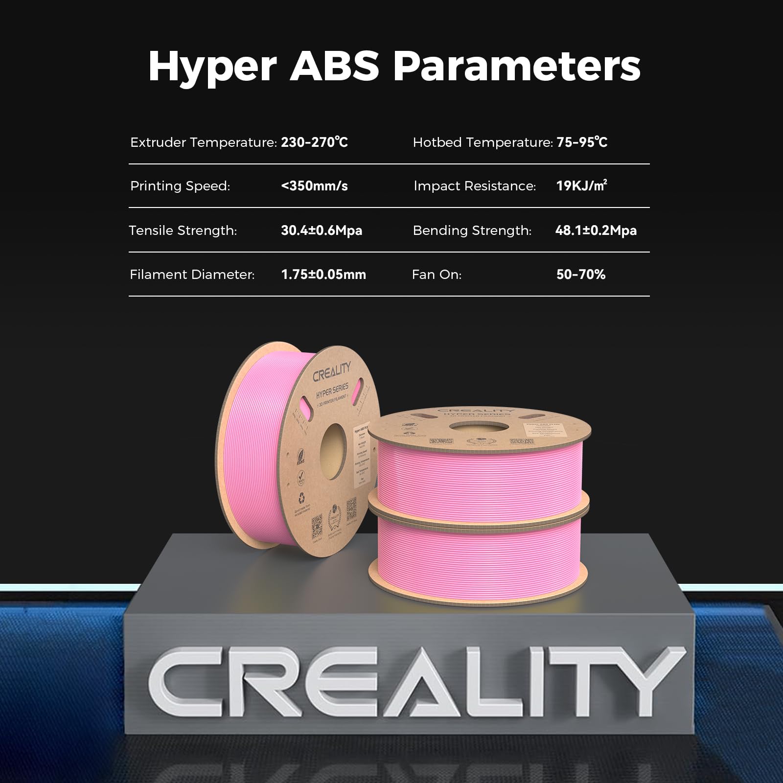 Creality Hyper ABS Filament, Official 3D Printer Filament ABS 1.75mm for Up to 300mm/s High-Speed Printing Convenient Open Printing Material, 1kg(2.2lbs) Spool Fit Most 3D Printer(Black)