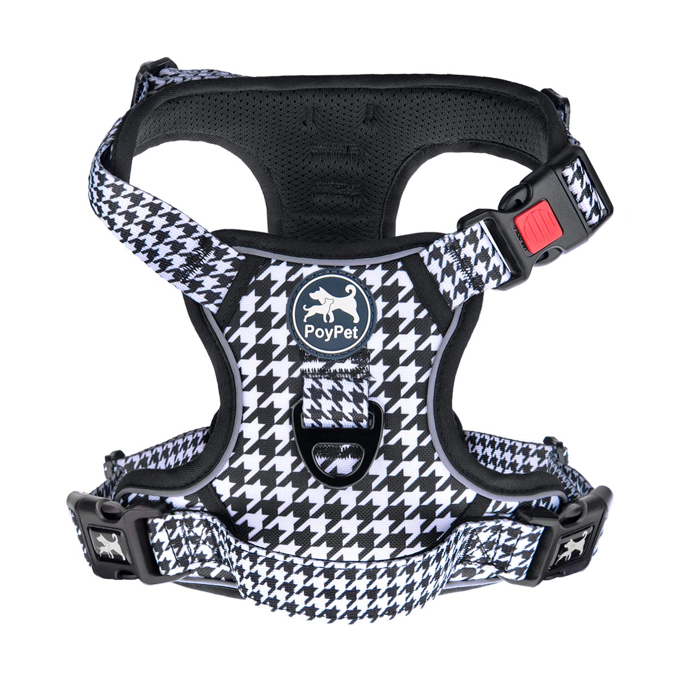 PoyPet Dog Harness No Pull, Reflective Vest Harness with Front & Back 2 Clips and Easy Control Handle for Small Medium Large Dog (XS, Black)