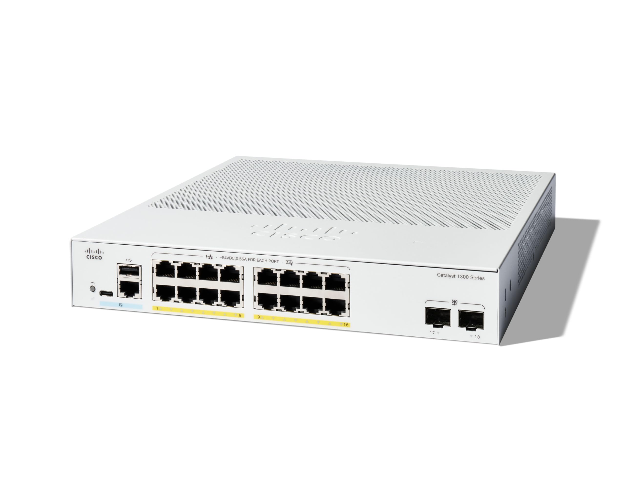 Cisco Catalyst 1300-16XTS Managed Switch, 8 Port 10G Copper, 8x10GE SFP+, Limited Lifetime Protection (C1300-16XTS)