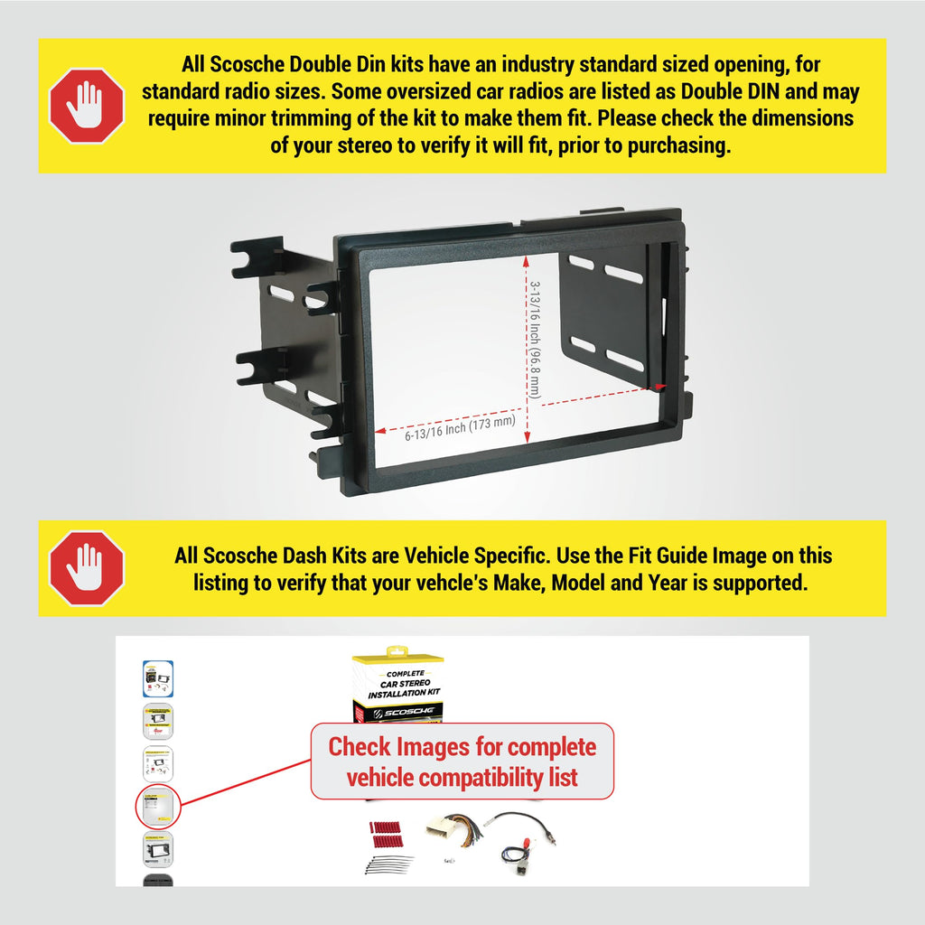 Scosche ICFD6BN Double DIN Radio Installation Dash Kit Compatible with Select 2007-2010 Ford and Mercury Vehicles - Complete Basic Aftermarket Car Stereo Install Kit - See Fit Guide Image for Vehicles