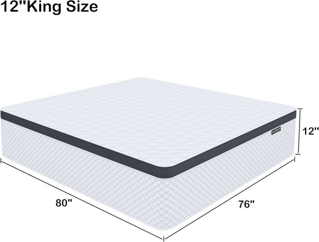 Deegari King Mattress,12 Inch King Size Mattress in a Box,Gel Memory Foam and Innerspring Hybrid Mattresses with Individual Pocket Spring for Motion Isolation,Pressure Relief,Medium Firm Feel