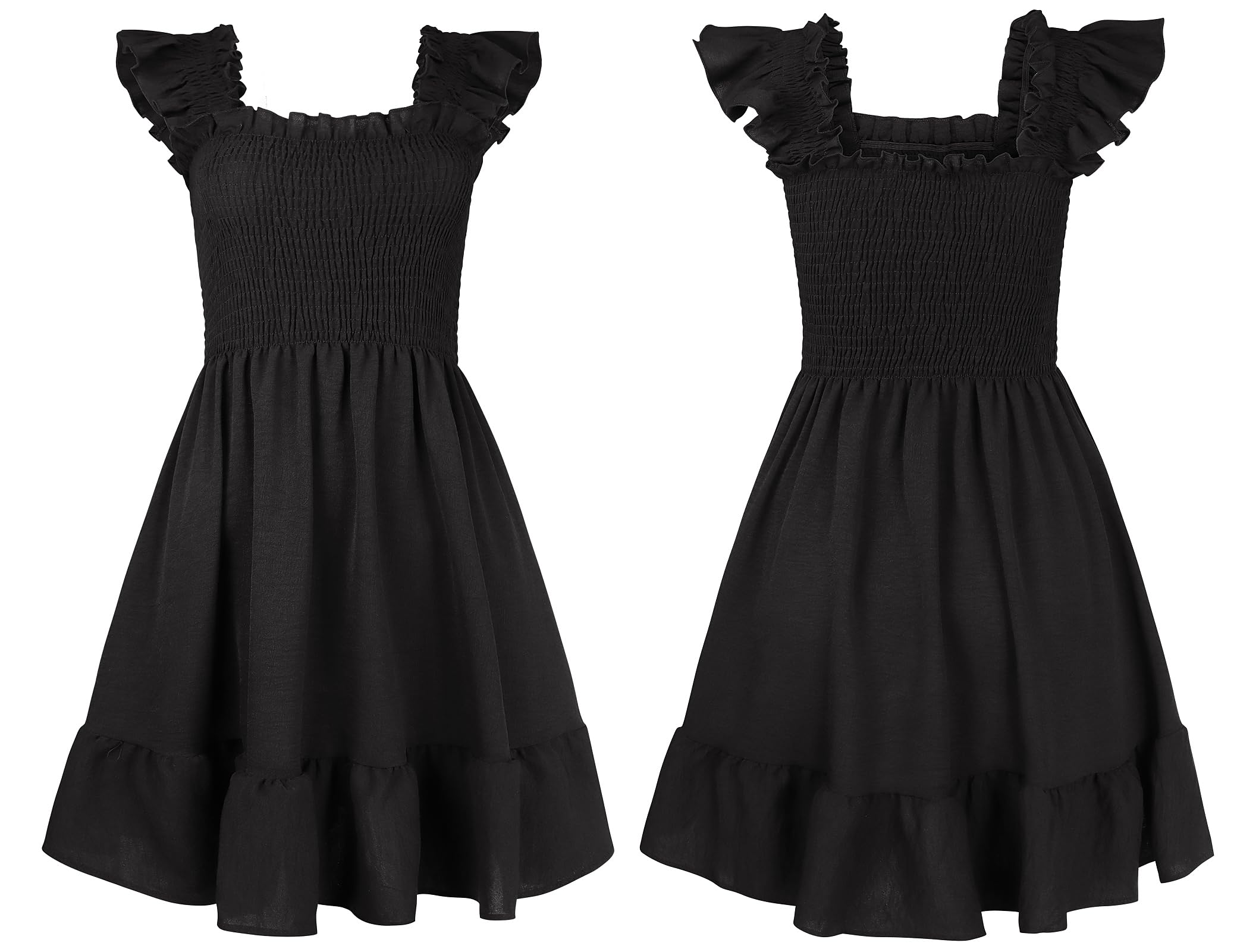 ROYLAMP Women's Smocked Dresses Square Neck Elegant Tiered Boho Ruffle Shoulder Swing Flowy Summer Casual Mini Dress