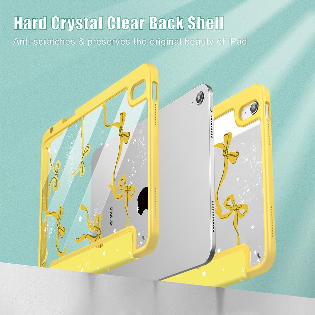 Tuiklol Case for iPad Air 11 Inch M4 2026 / Air 11 Inch M3 2025 / Air 11 Inch M2 2024 / iPad Air 10.9 Inch 2022 2020, Buit in Pencil Holder with Shockproof Cover Clear Transparent Back, Black Flower