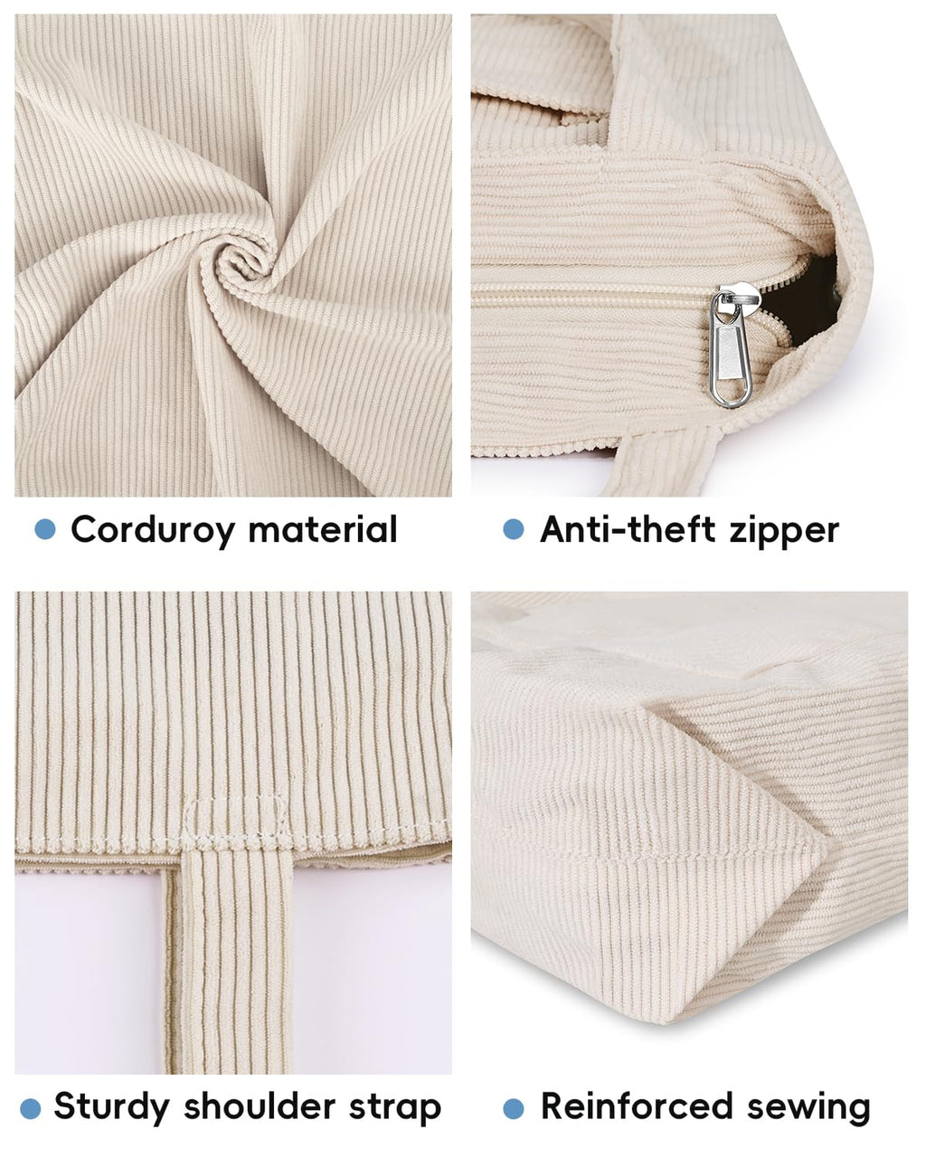 Iioscre Corduroy Tote Bag for Women,Hobo HandBags with Zipper,Large Capacity Casual Shoulder Handbags with Inner Pockets