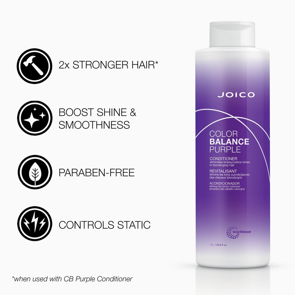 Joico Color Balance Purple Shampoo & Conditioner Set, Eliminate Brassy and Yellow tones, for Cool Blonde or Gray Hair