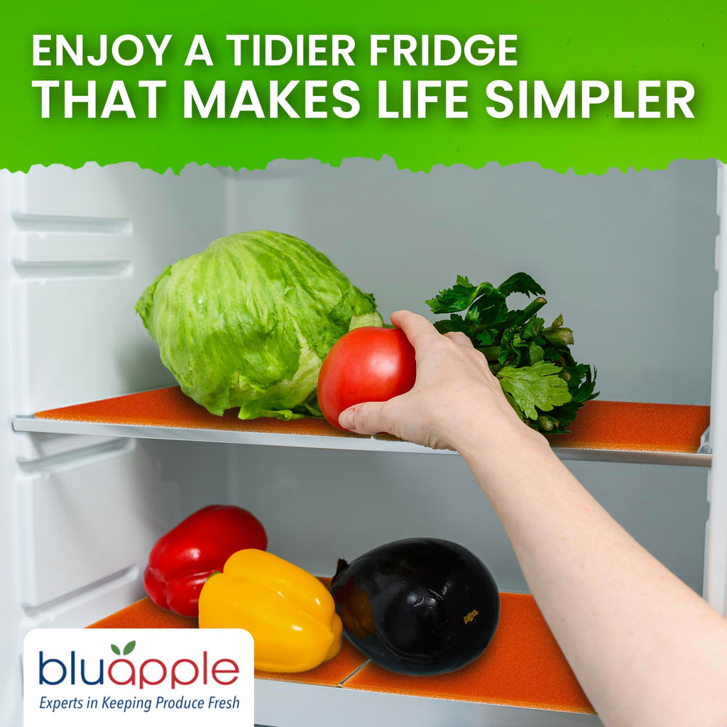 Bluapple FreshMats, Refrigerator Bin Liner, Fridge Drawer Mats, Crisper Life Extender Liner Keeps Produce Fresh Longer, Anti-Bruising, for Air Circulation, Washable & Reusable (4-Mats, 12x15, Black)