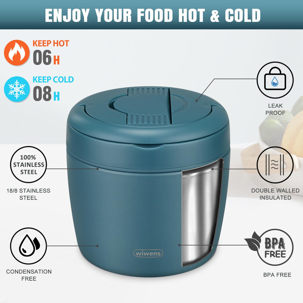 wiwens Thermo Food Jar for Hot Food Adults 32OZ Soup Thermo Lunch Containers Wide Mouth Vacuum Insulated Stainless Steel Leakproof Bento Box with Spoon (Beige)