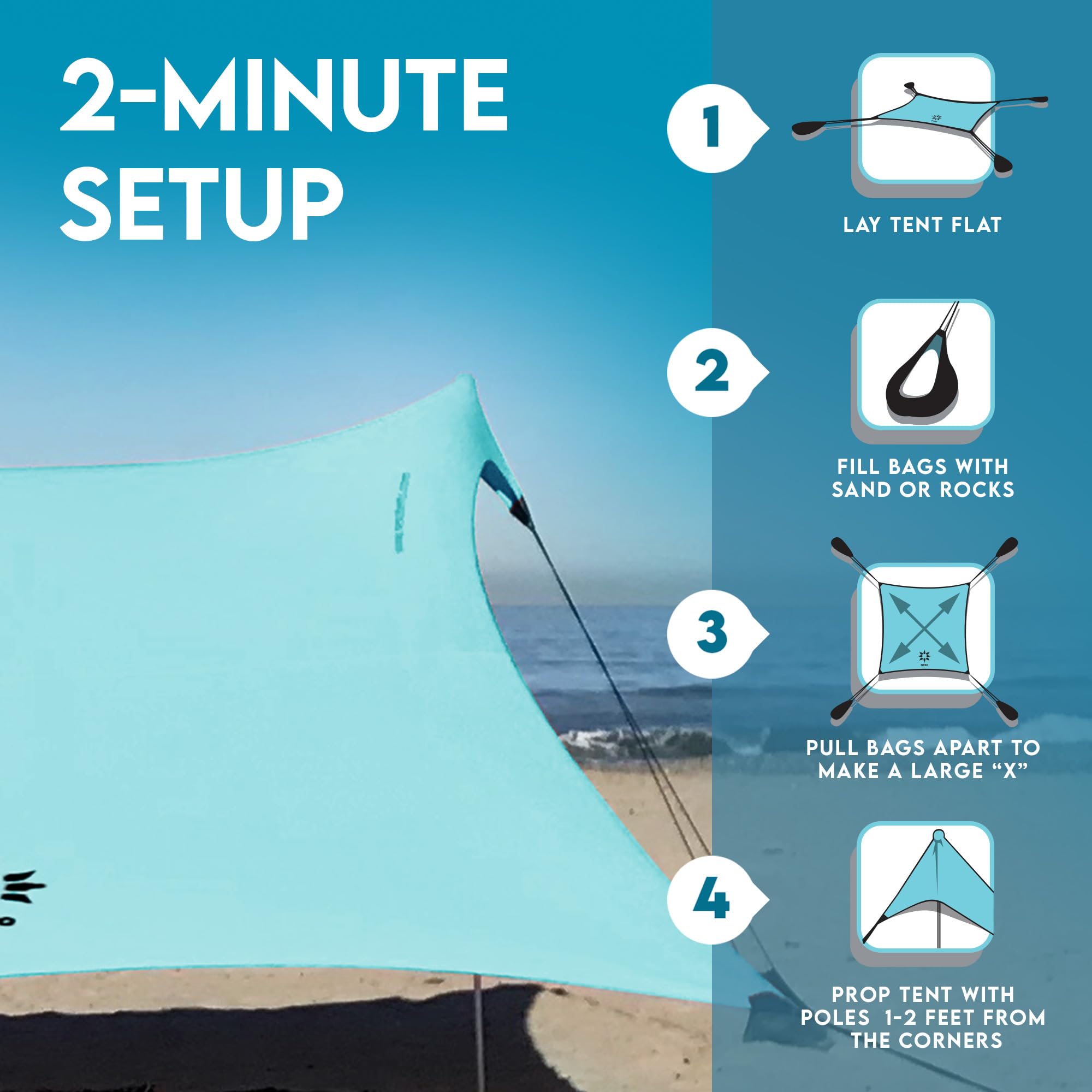 Neso Gigante Portable Beach Tent Sun Shelter - Lightweight Beach Shade Canopy - Easy Setup for Family Outings - Patented Reinforced Corners - UPF 50+ - 8ft Tall, 11 x 11ft - Save The Whales