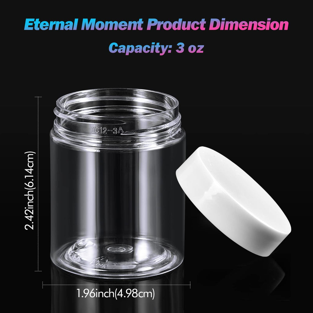 Eternal Moment 36 Pack 1 OZ Plastic Jars Round Clear Cosmetic Container Jars with Lids, Perfect for Lotion, Cream, Ointments, Makeup, Eye Shadow, Rhinestone, Samples, Pot, Travel Storage