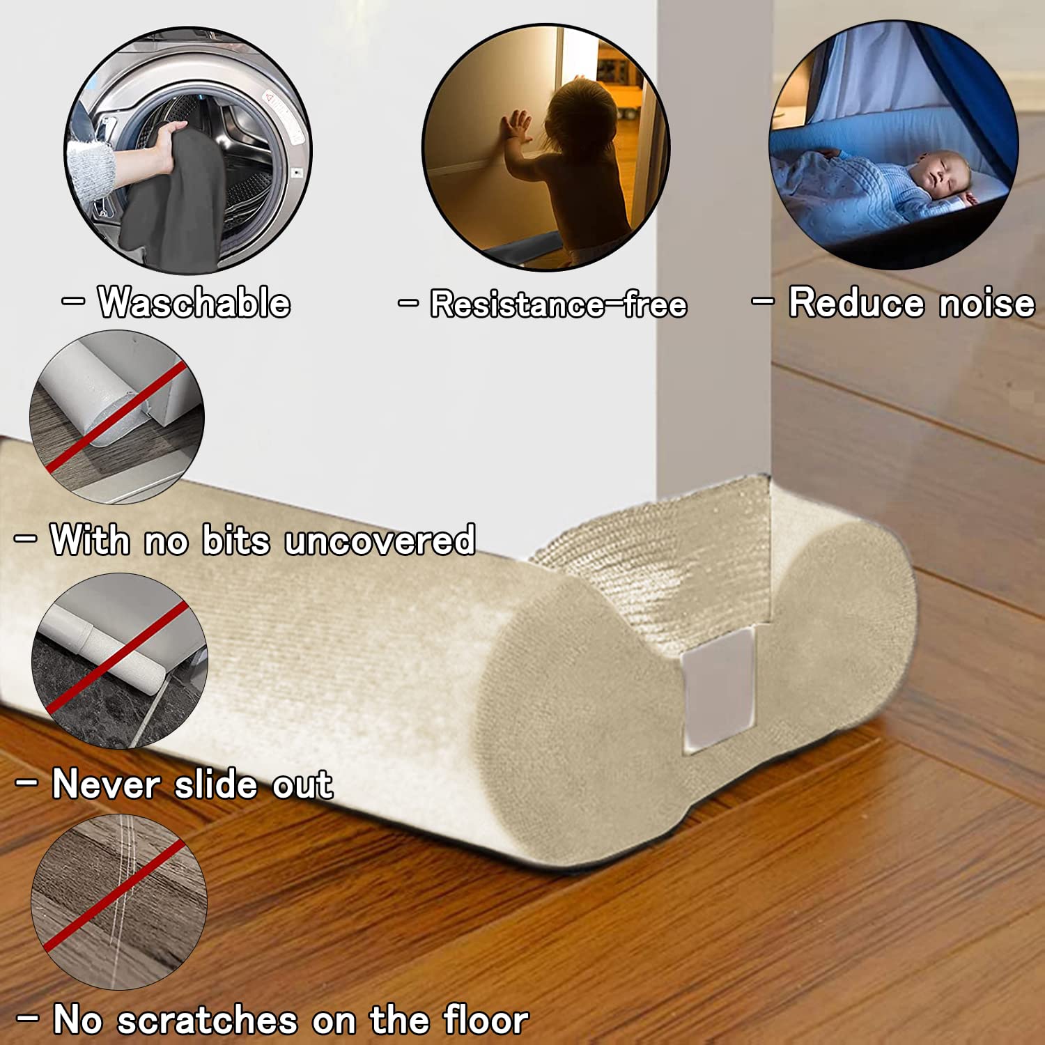 BKSAI Door Draft Stopper for Doors No Adhesive Draught Excluder Under Door Wind Blocker for Bottom of Door,Reduce Noise Draught Excluder Sweep Sound Proof (Beige 24-29IN / Distance Under The Door 1IN)