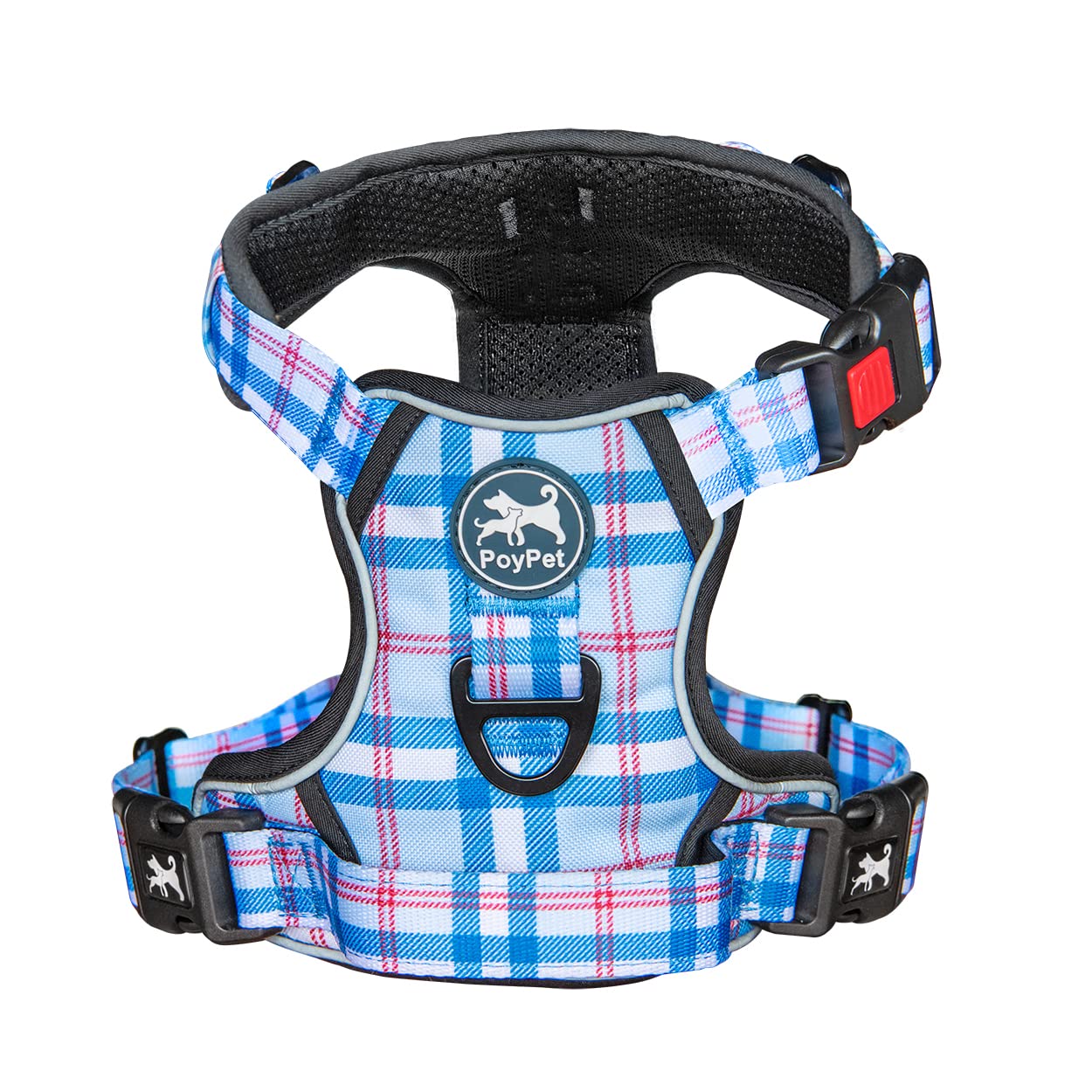 PoyPet Dog Harness No Pull, Reflective Vest Harness with Front & Back 2 Clips and Easy Control Handle for Small Medium Large Dog (XS, Black)