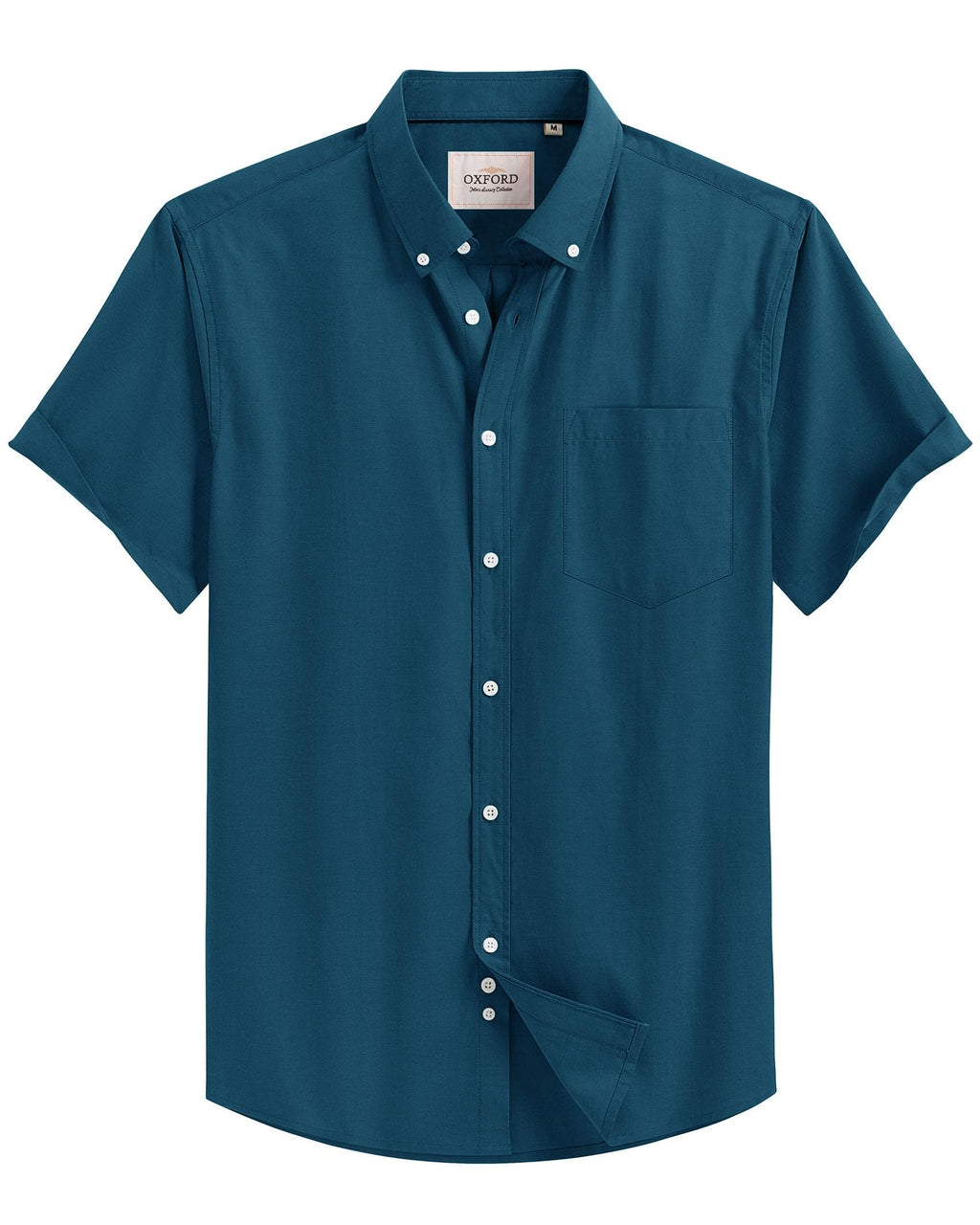 Alimens & Gentle Men's Short Sleeve Oxford Shirt Regular Fit Button Down Collar Shirts with Pocket