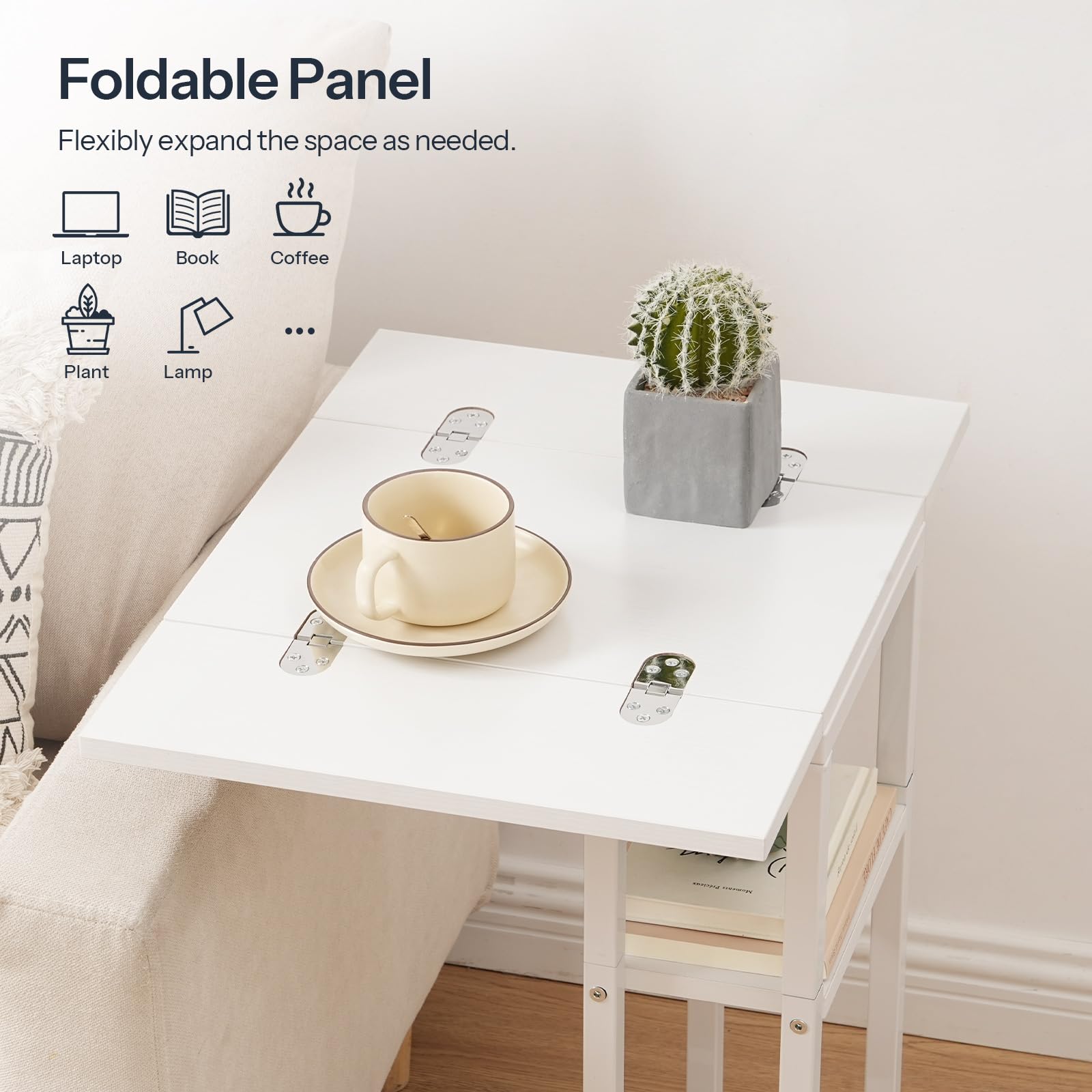 HOOBRO Foldable C Shaped End Table, C Shaped Side Table with Storage Shelf, Small Snack Table, Slide Under Couch Table for Sofa, Living Room Bedroom Small Spaces Easy Assembly, Black BK29SF01