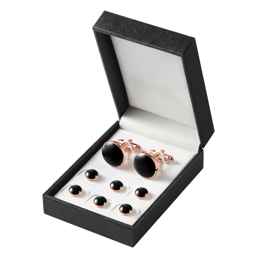 Men's Cufflinks & Tuxedo Studs Set - 316L Stainless Steel Formal Wedding Jewelry, Groomsmen Gift Set with Gift Box