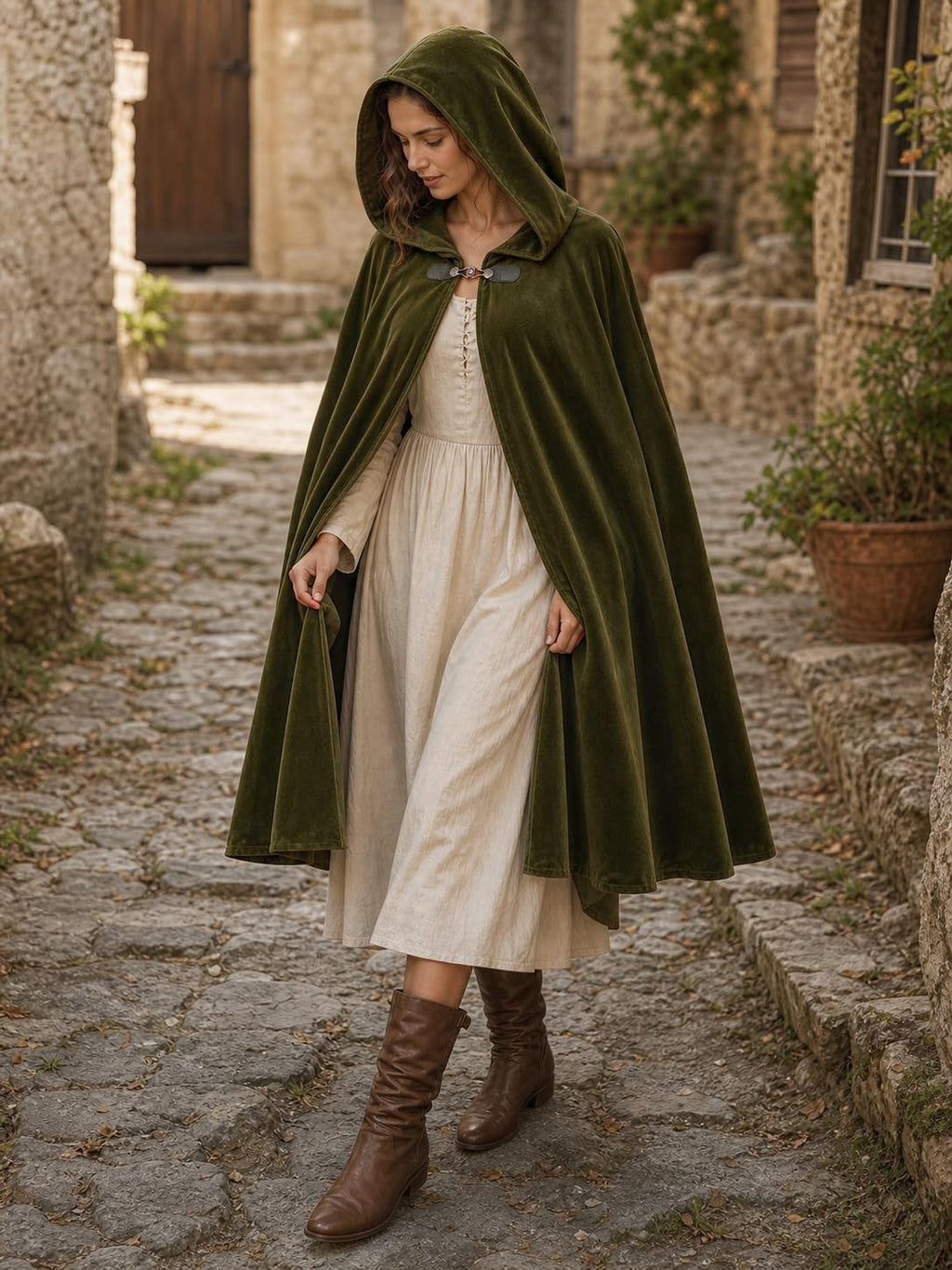 JEGERMIG Medieval Hooded Cloak Halloween Renaissance Costume