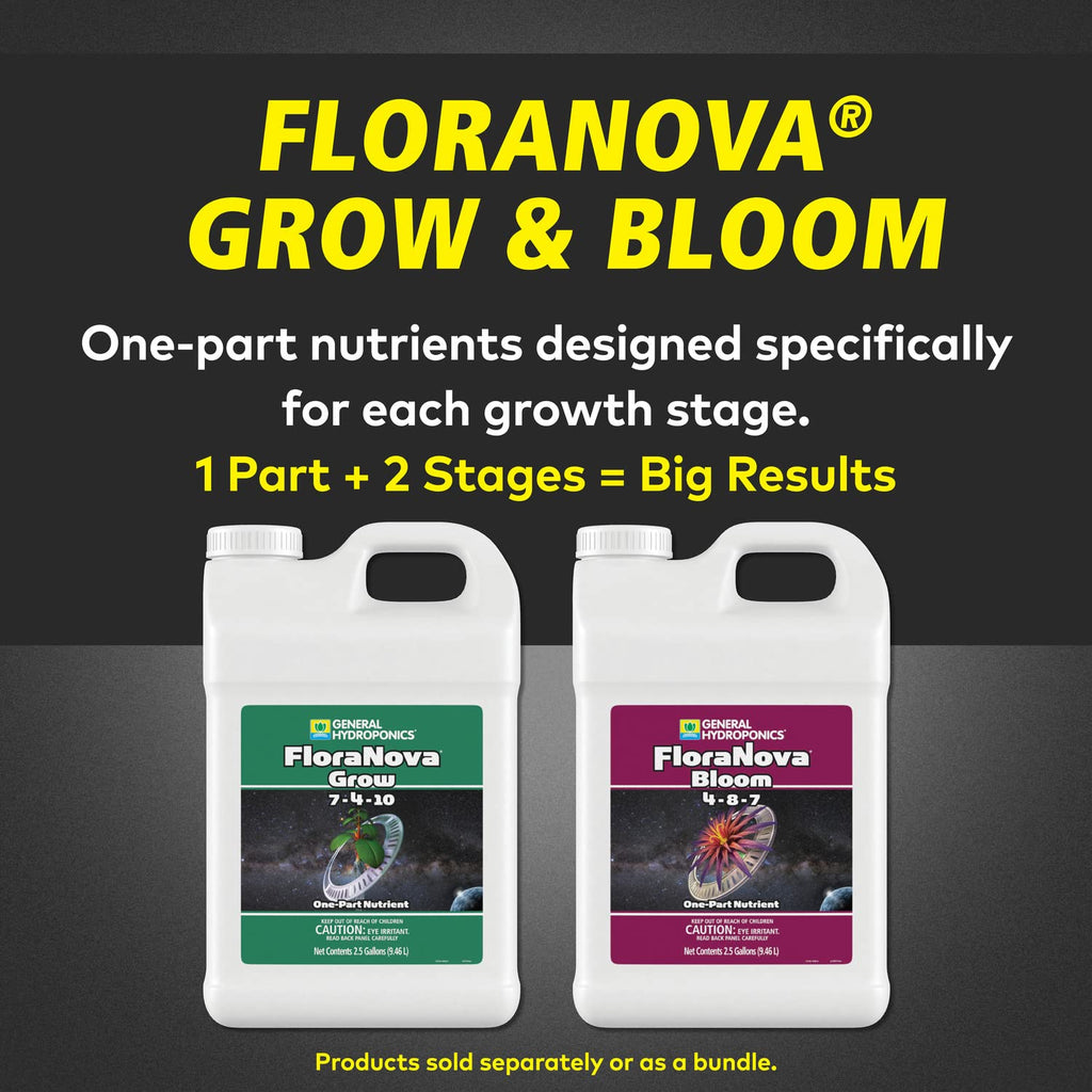 General Hydroponics HGC718805 FloraNova Grow 7-4-10, Robust Strength of Dry Fertilizer But in Rapid Liquid Form, Use for Hydroponics, Soilless Mixtures, Containers & Garden Grown Plants, 1-Gallon