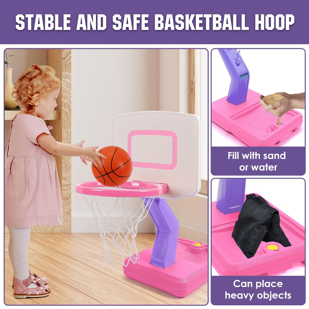 SUPER JOY Toddler Basketball Hoop - Height Adjustable Kids Basketball Hoops for Indoor & Outdoor Play - Portable Mini Basketball Goal for Poolside- Game Sport Toys for Boys & Girls Age 1 2 3 4 5