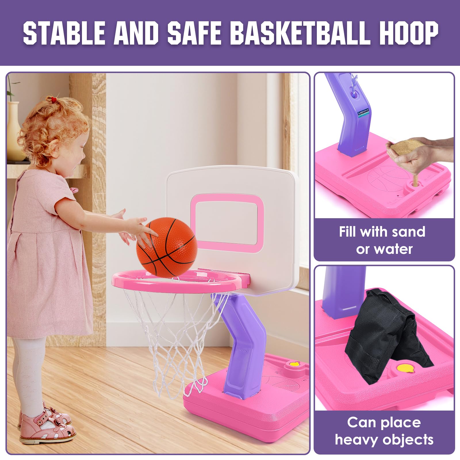 SUPER JOY Toddler Basketball Hoop - Height Adjustable Kids Basketball Hoops for Indoor & Outdoor Play - Portable Mini Basketball Goal for Poolside- Game Sport Toys for Boys & Girls Age 1 2 3 4 5