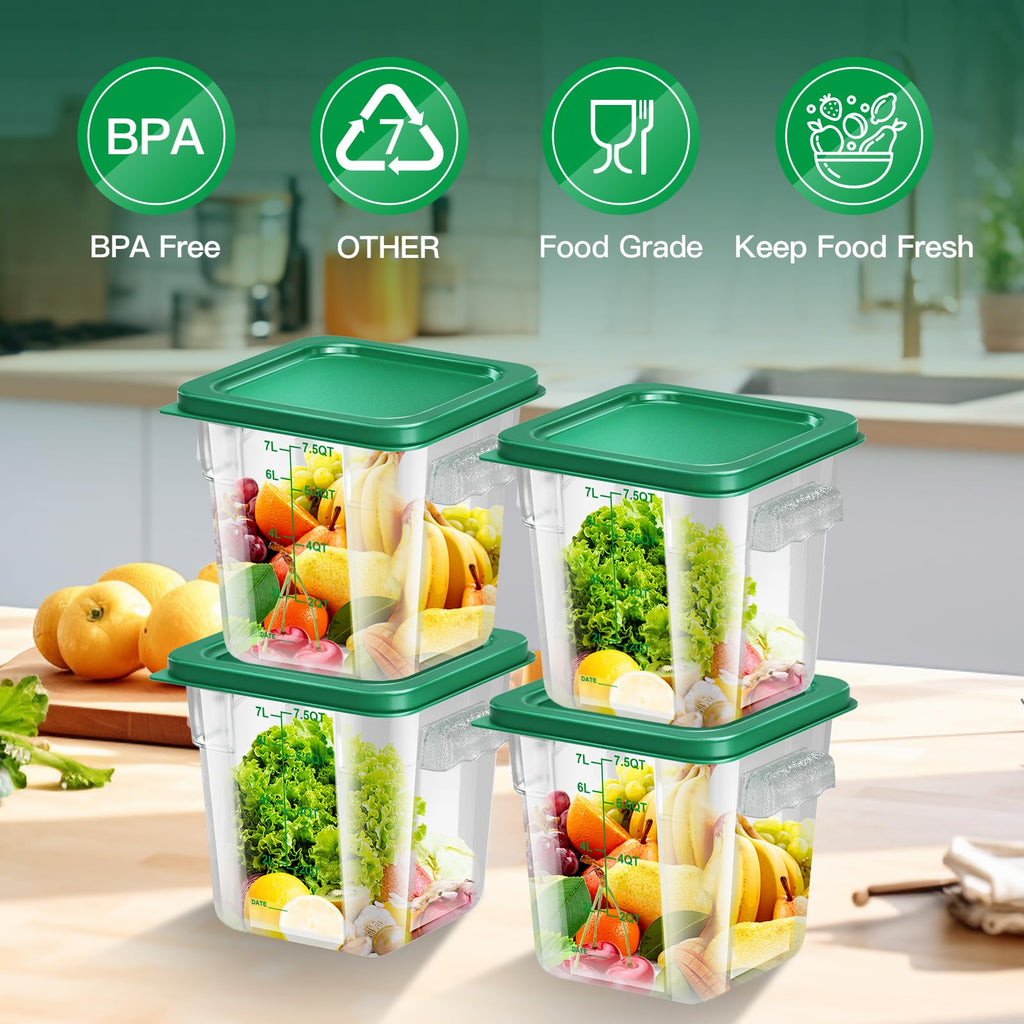 6 pcs 2qt Food Storage Containers with Lid, Square Clear Commercial Storage Containers with Handle and Scale for Food Storage in Home Kitchen & Dining (Green)