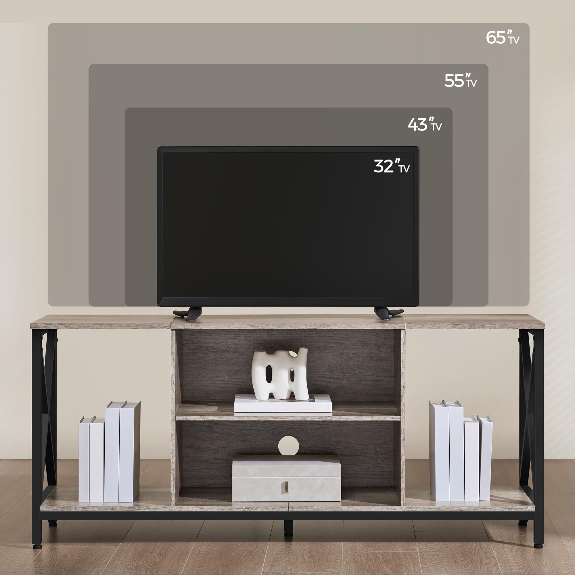 Yaheetech Industrial TV Stand for 55 Inch TV, Entertainment Center Media Console Table with Open Storage for Living Room, Wood Modern Furniture, Gray