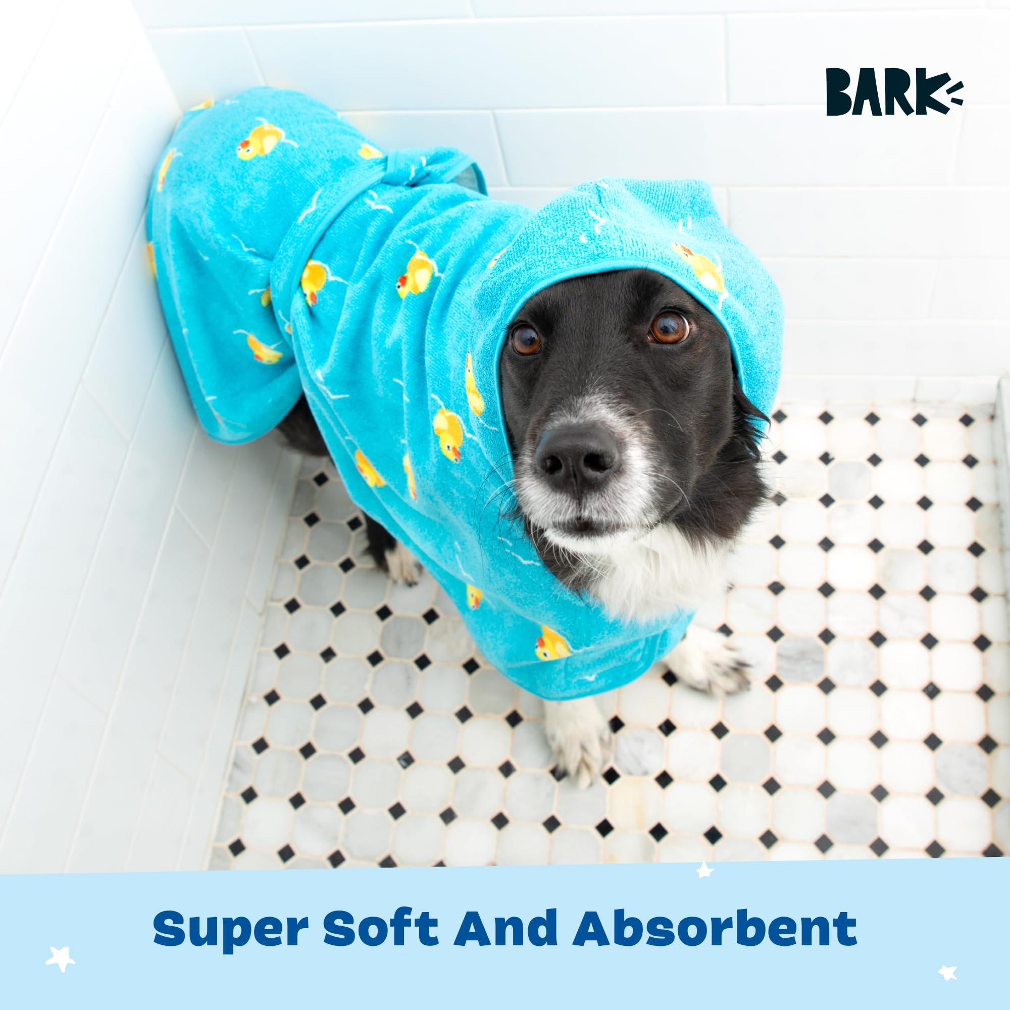 Barkbox Dog Bathrobe Fast Drying with Hook and Loop Closure & Wrap Tie Snuggle, Cute Dogs Clothes, Easy to Clean, Machine Washable, Dog Coats and Tumble Dry Low - Bunny, Medium