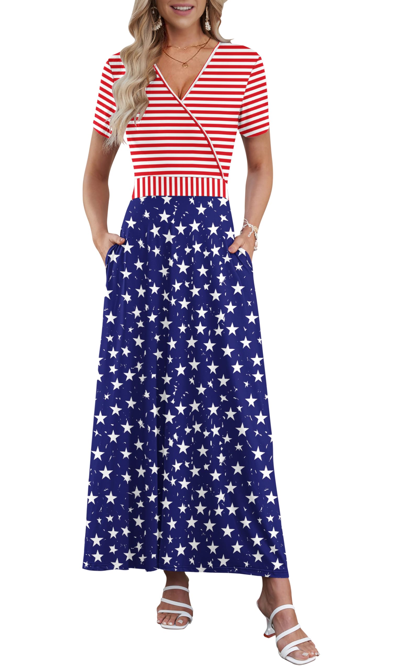 AUSELILY Maxi Dresses for Women Ankle Length Floral Print Beach Long Flowy Dress with Pockets