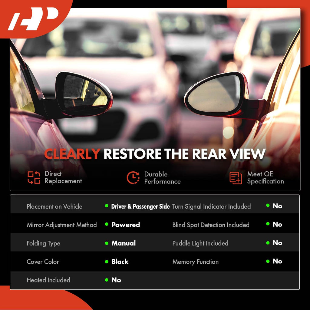 A-Premium Pair (2) Driver and Passenger Side Power Door Mirror - Compatible with Nissan Sentra 2007-2012 - Non-Heated Non-Folding Black Outside Rear View Mirror - Replace# 96302ET01E