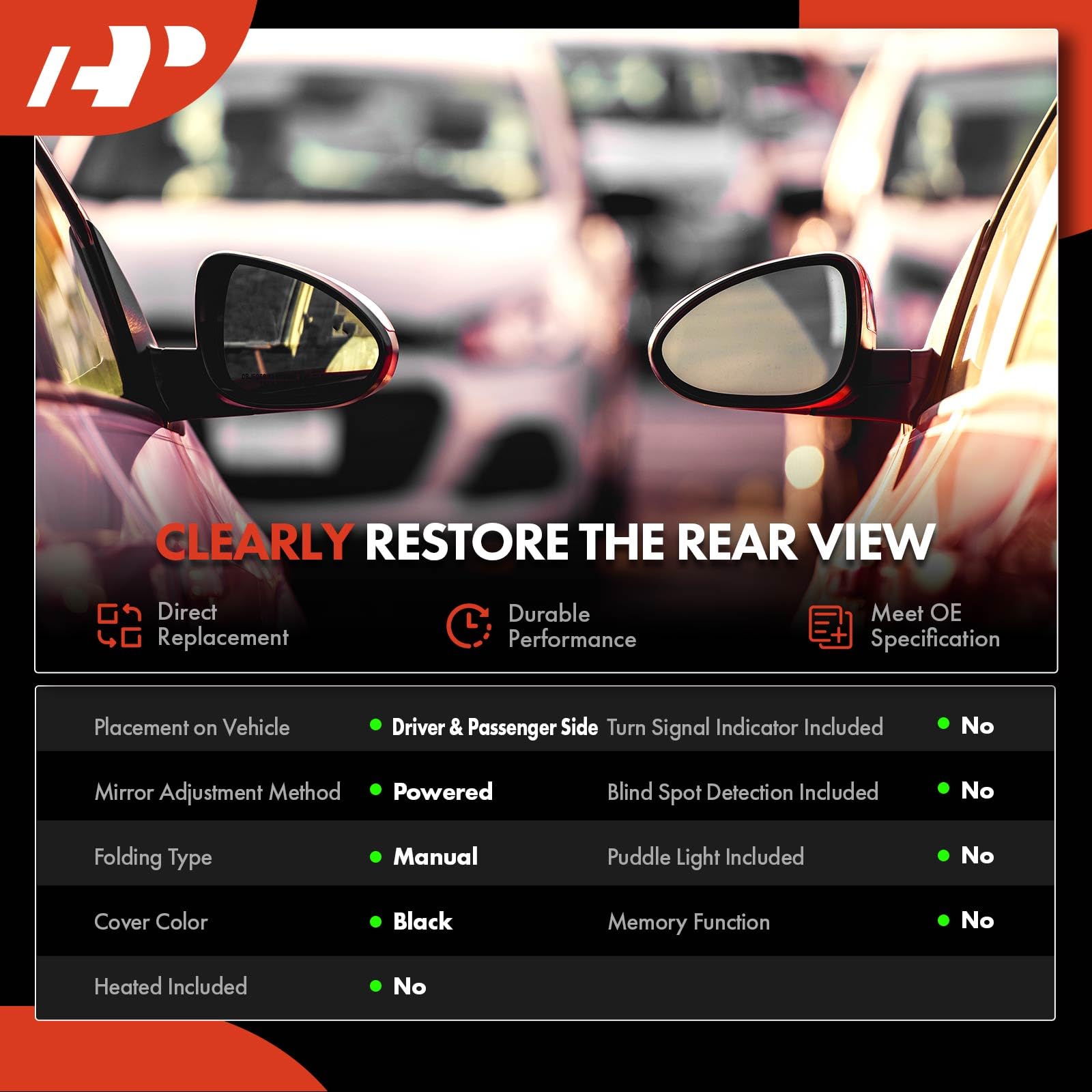A-Premium Pair (2) Driver and Passenger Side Power Door Mirror - Compatible with Nissan Sentra 2007-2012 - Non-Heated Non-Folding Black Outside Rear View Mirror - Replace# 96302ET01E