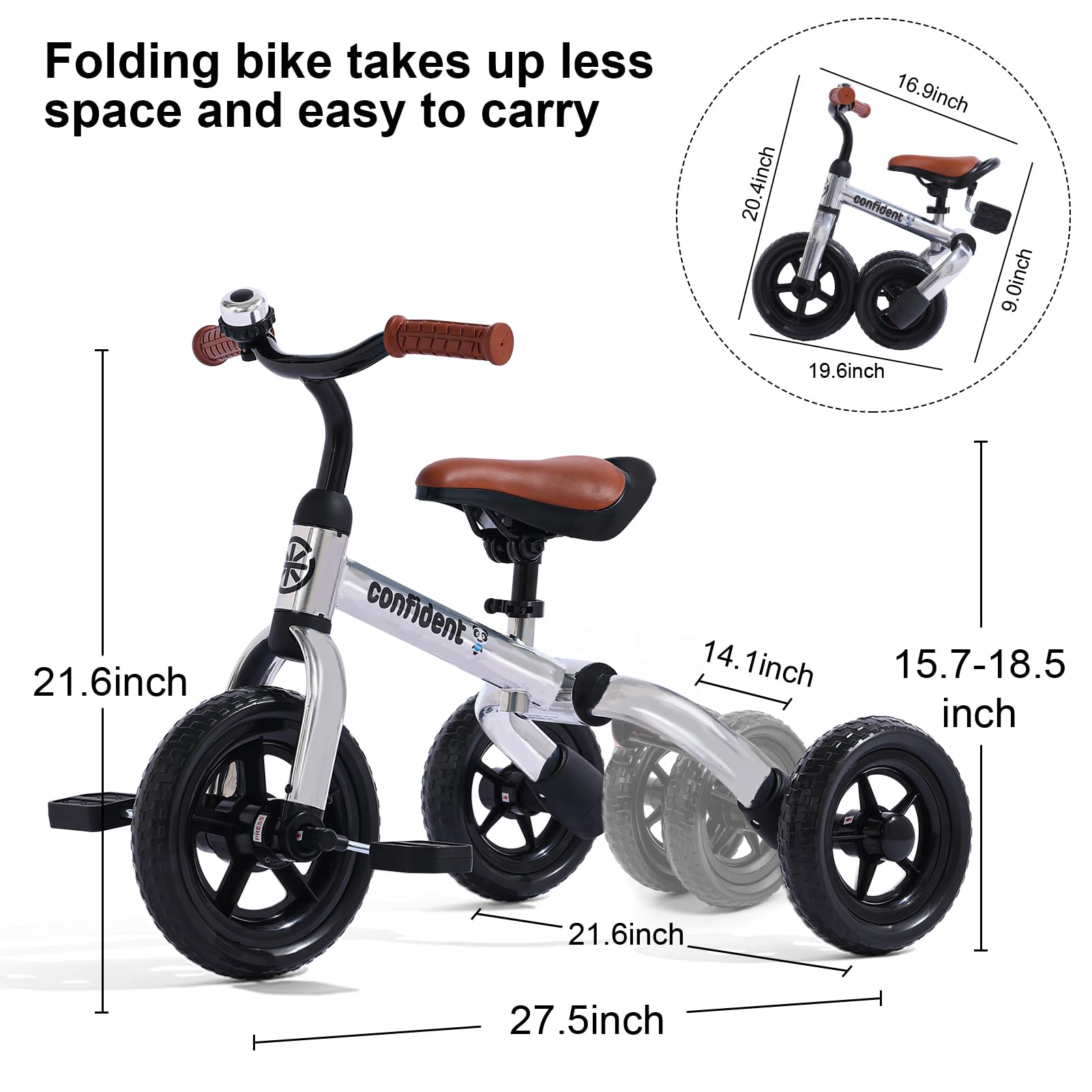 XPIY Tricycle for Toddlers Age 2-5 Years Old, 3 in 1 Folding Toddler Bike for Boys and Girls, Kids' Bike Trike with Detachable Pedal and Adjustable Seat (Blue)