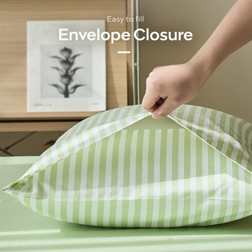 JELLYMONI Cotton Striped Pillowcases Set of 2, Sage Green, Standard | Soft breathable feel, Envelope closure, 400TC cotton, Machine washable, Gentle on skin