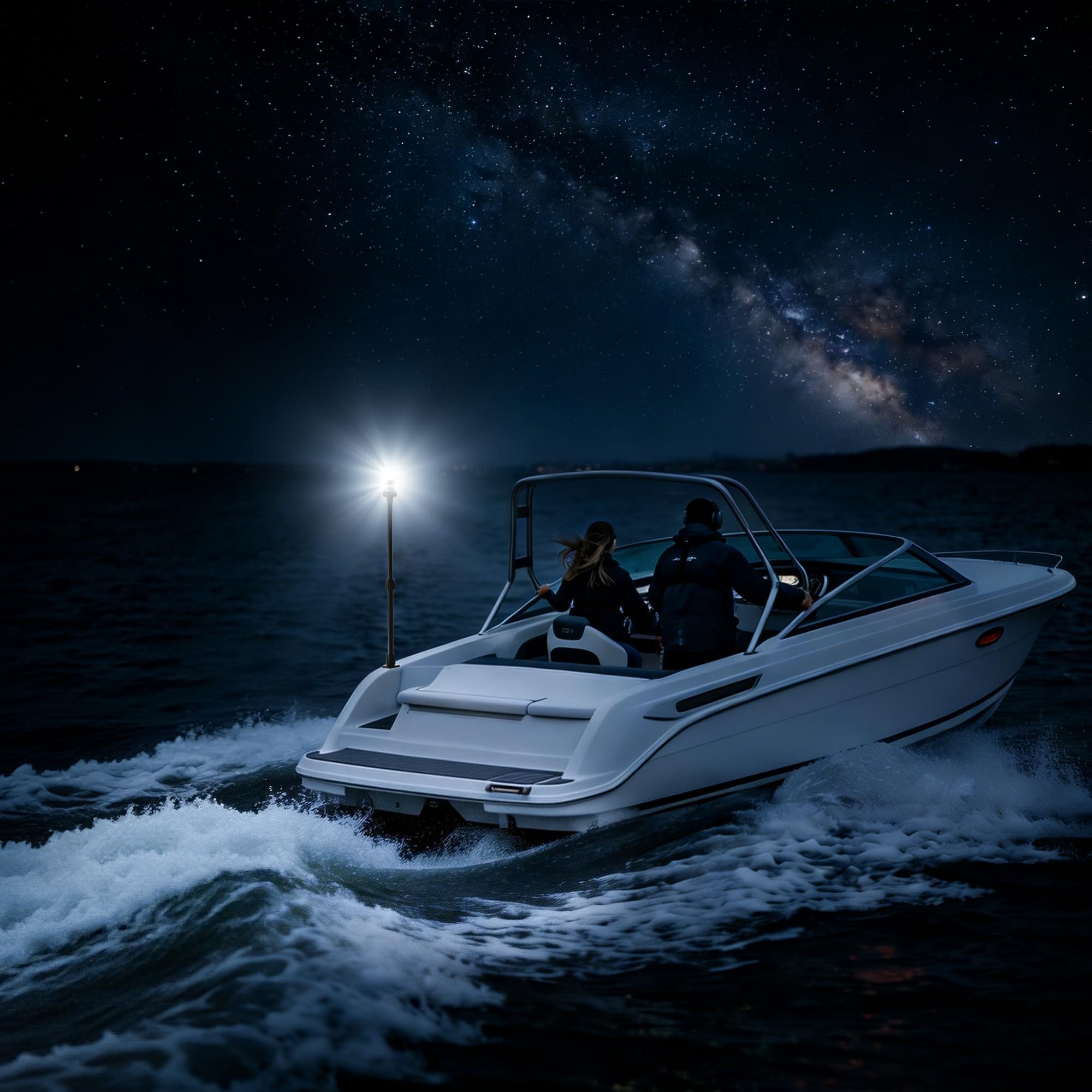 Obcursco Boat Stern Lights, Telescoping Pole 27"-48" LED Anchor Light with Base, 12V Adjustable 3NM 360° Navigation Lighting for Pontoon, Yacht, Bass, and Fishing Boats (27"-48", Black)