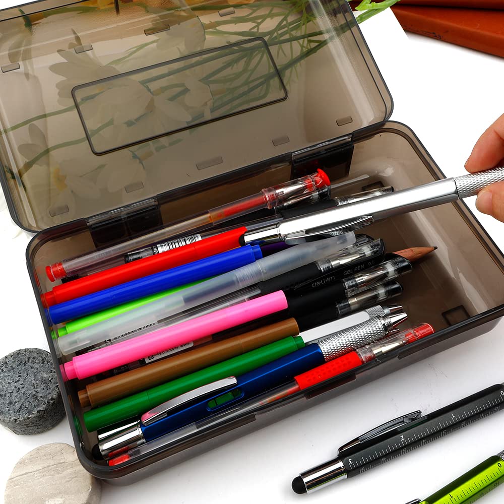 Pencil Case, Pencil Box, Clear Pencil Case, 3 Pack Plastic Pencil Case, Large Capacity Pencil Case, Crayon Box with Snap-tight Lid Stackable Design, Plastic Storage Box for School Office Supplies