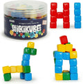 KOMARC GAMES StickiKubes - Mini STEM Building Blocks that Stick to Anything - 125 Non Toxic Sensory Stacking Cubes in 4 Colors