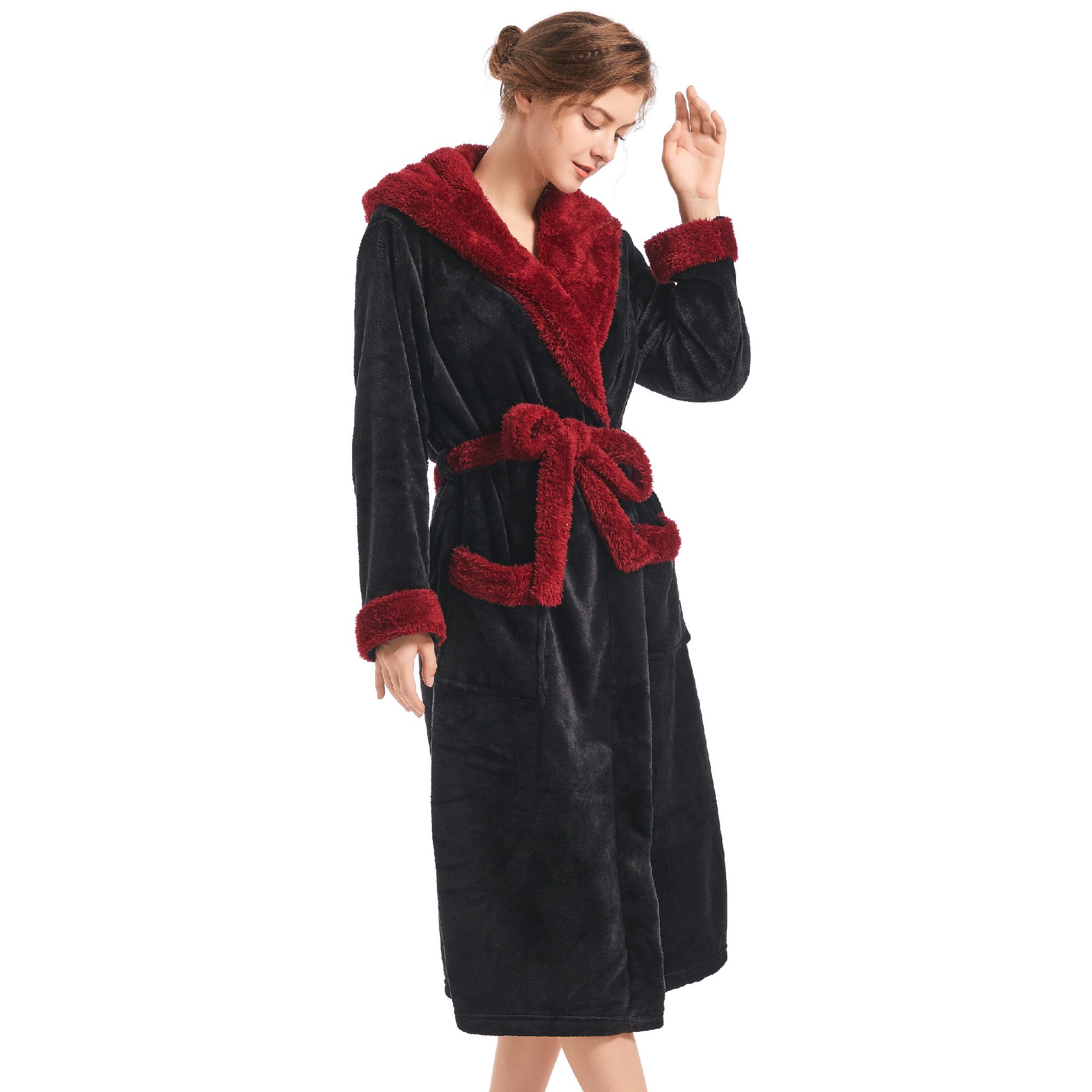 Inner Wish Women Hooded Plush Robe, Fleece Highly Absorbent Cozy Warm Bathrobe