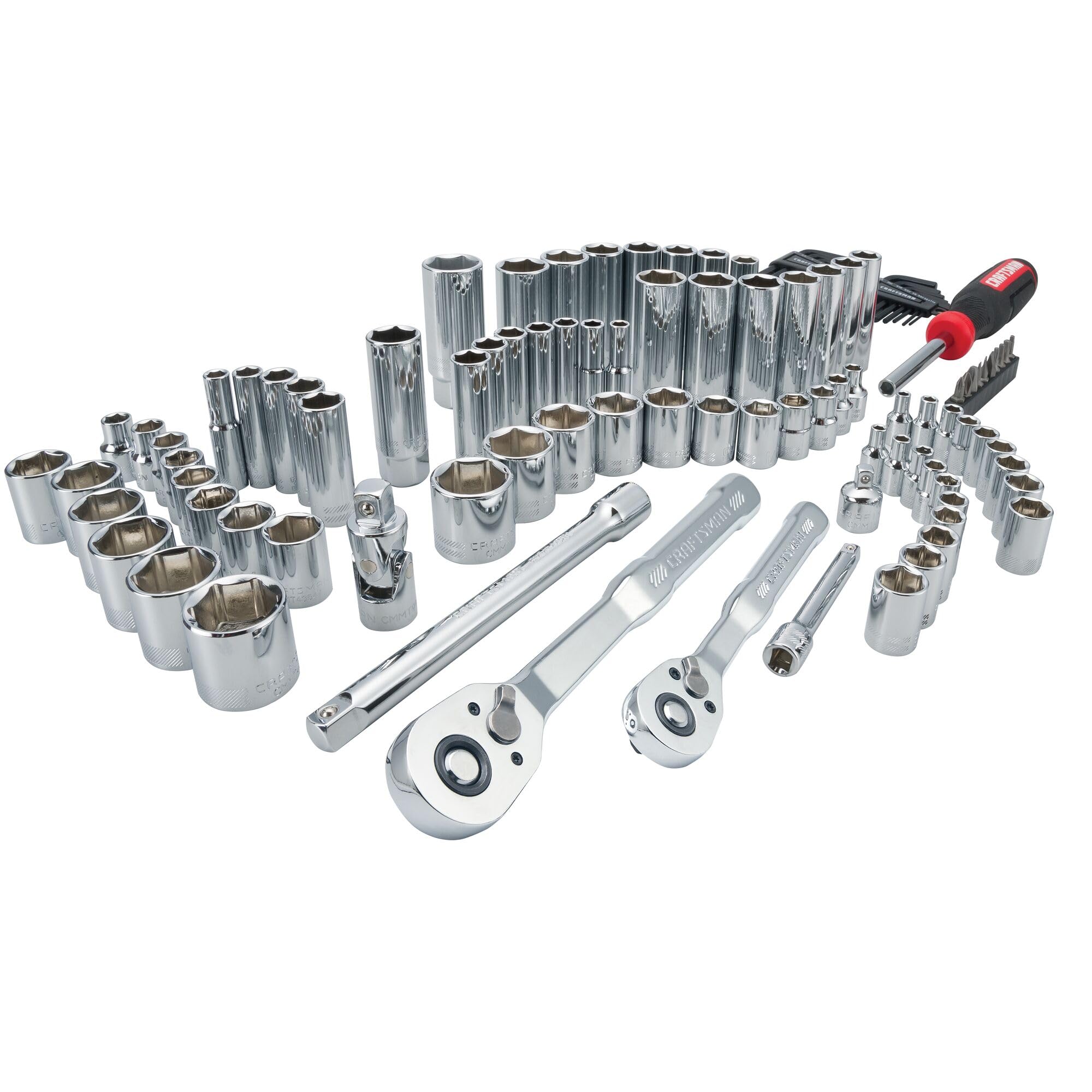 CRAFTSMAN Mechanics Tool Set 105 Pcs, Standard (SAE) and Metric with Case , 1/4 and 3/8 Inch Drive Car Tool Kit( CMMT12123)