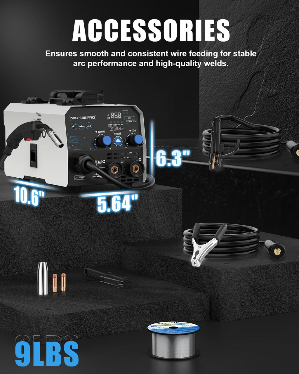 AZZUNO MIG Welder Machine 110V/220V, 155Amp 5-in-1 Gas MIG/Aluminum MIG/Gasless Flux MIG/Lift TIG/Stick Welding Machine, Wire Feed Welder